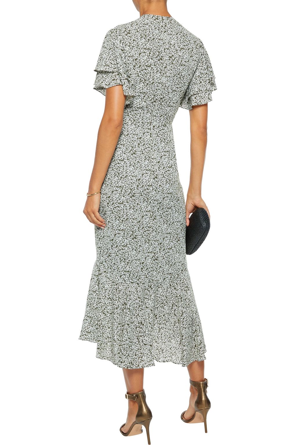 MIKAEL AGHAL Fluted cutout floral-print crepe de chine midi dress