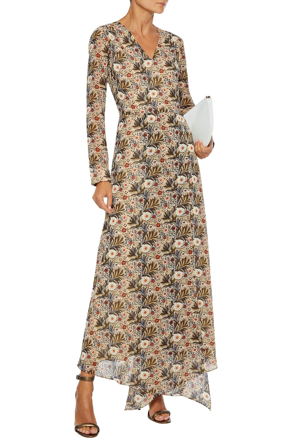 MIKAEL AGHAL Wrap-effect floral-print crepe de chine maxi dress
