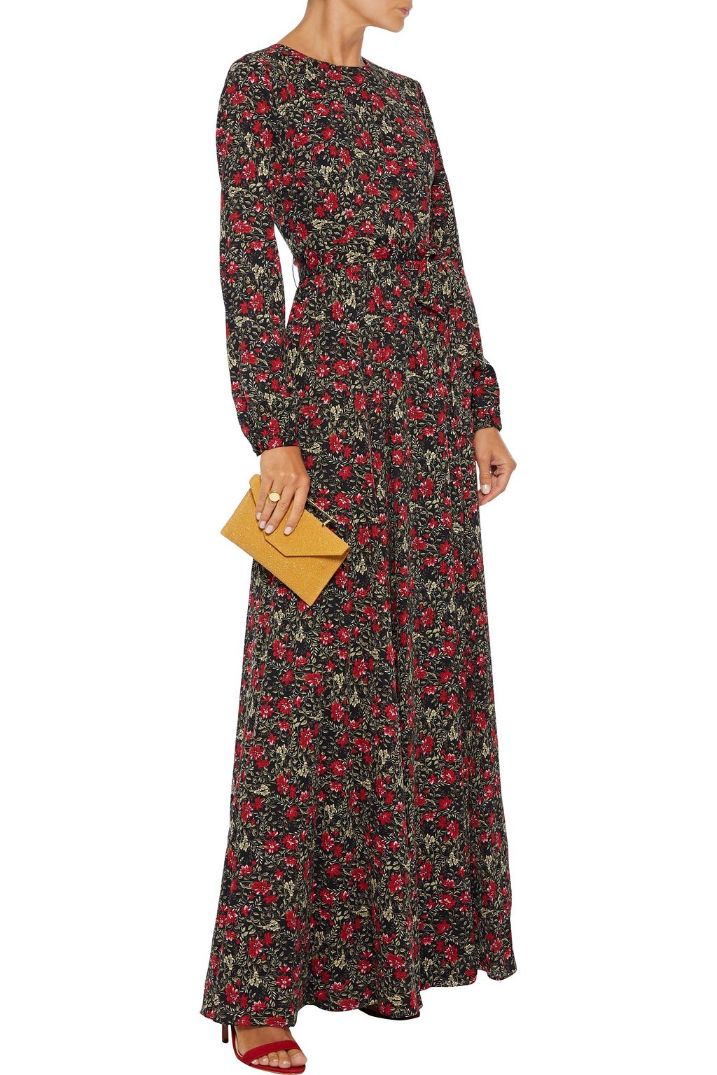 MIKAEL AGHAL Belted floral-print crepe de chine maxi dress