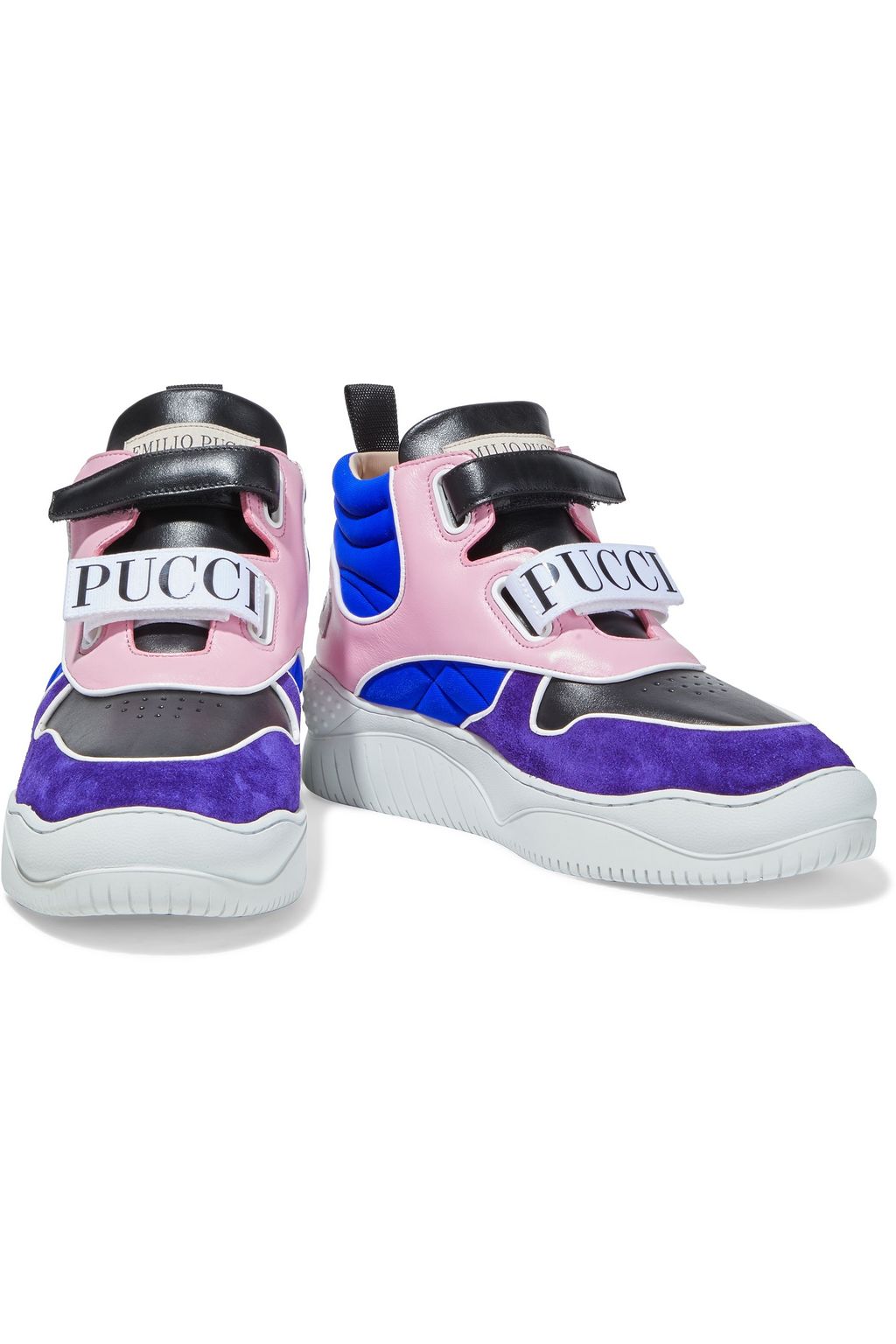 PUCCI Quilted neoprene, leather and suede high-top sneakers