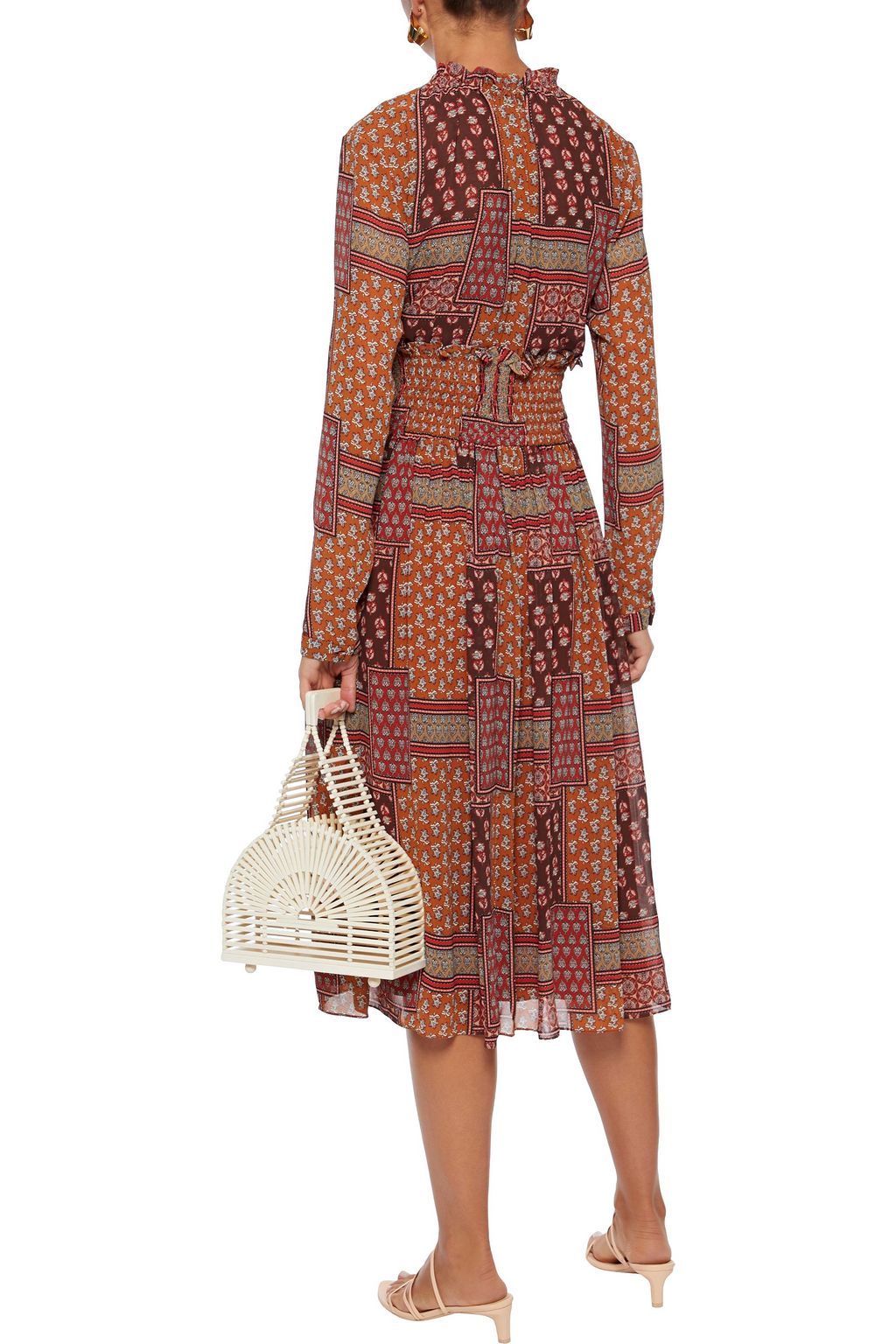 MIKAEL AGHAL Shirred printed crepe de chine midi dress