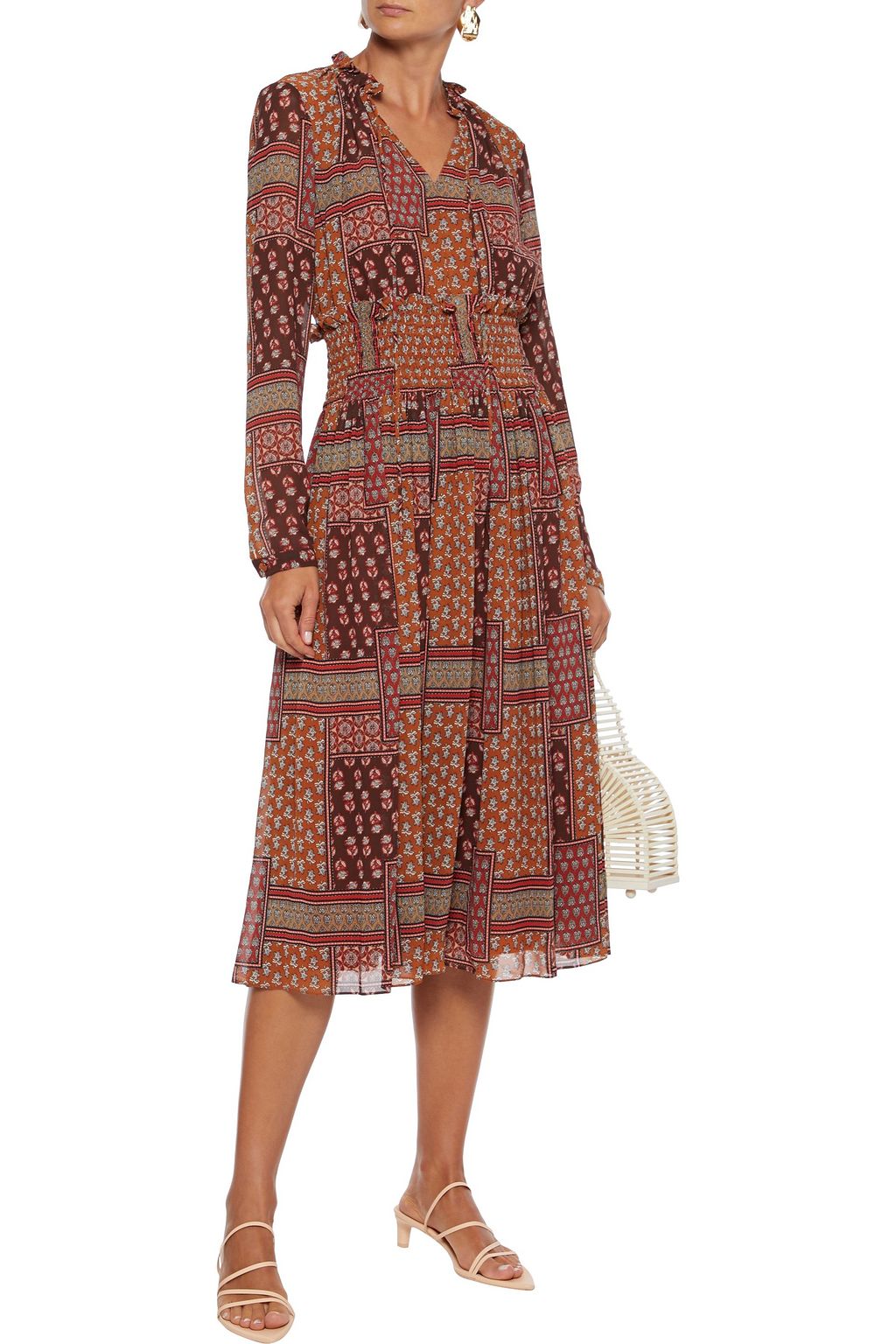 MIKAEL AGHAL Shirred printed crepe de chine midi dress