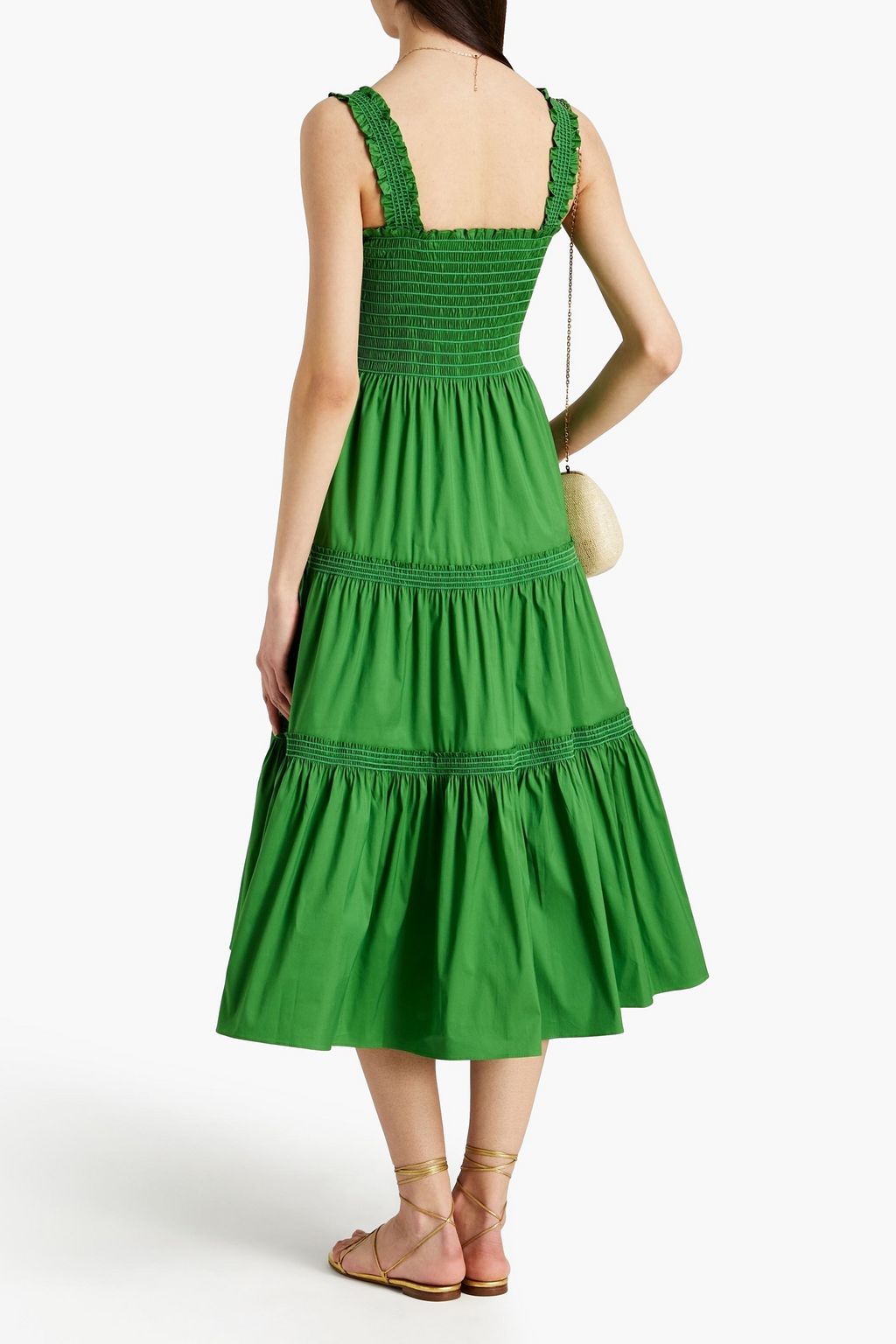 TORY BURCH Shirred cotton-blend poplin midi dress