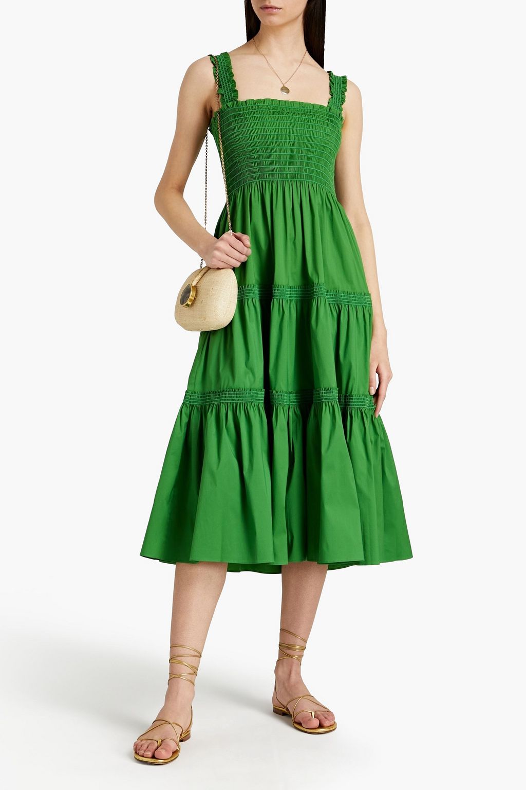 TORY BURCH Shirred cotton-blend poplin midi dress