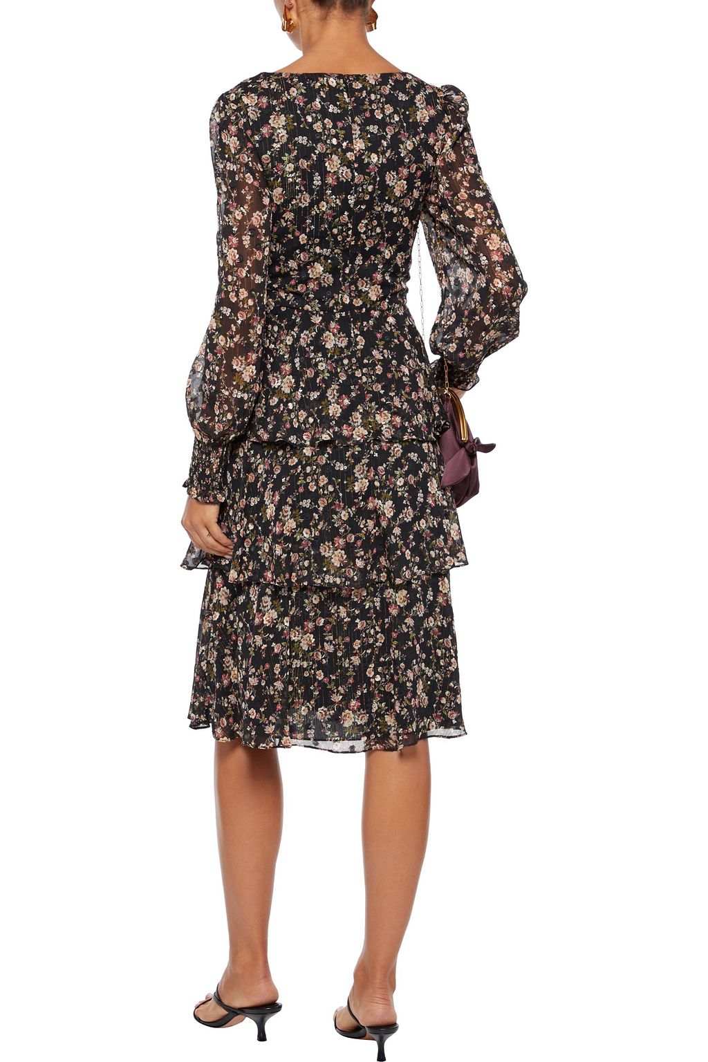 MIKAEL AGHAL Tiered metallic floral-print fil coupé georgette dress