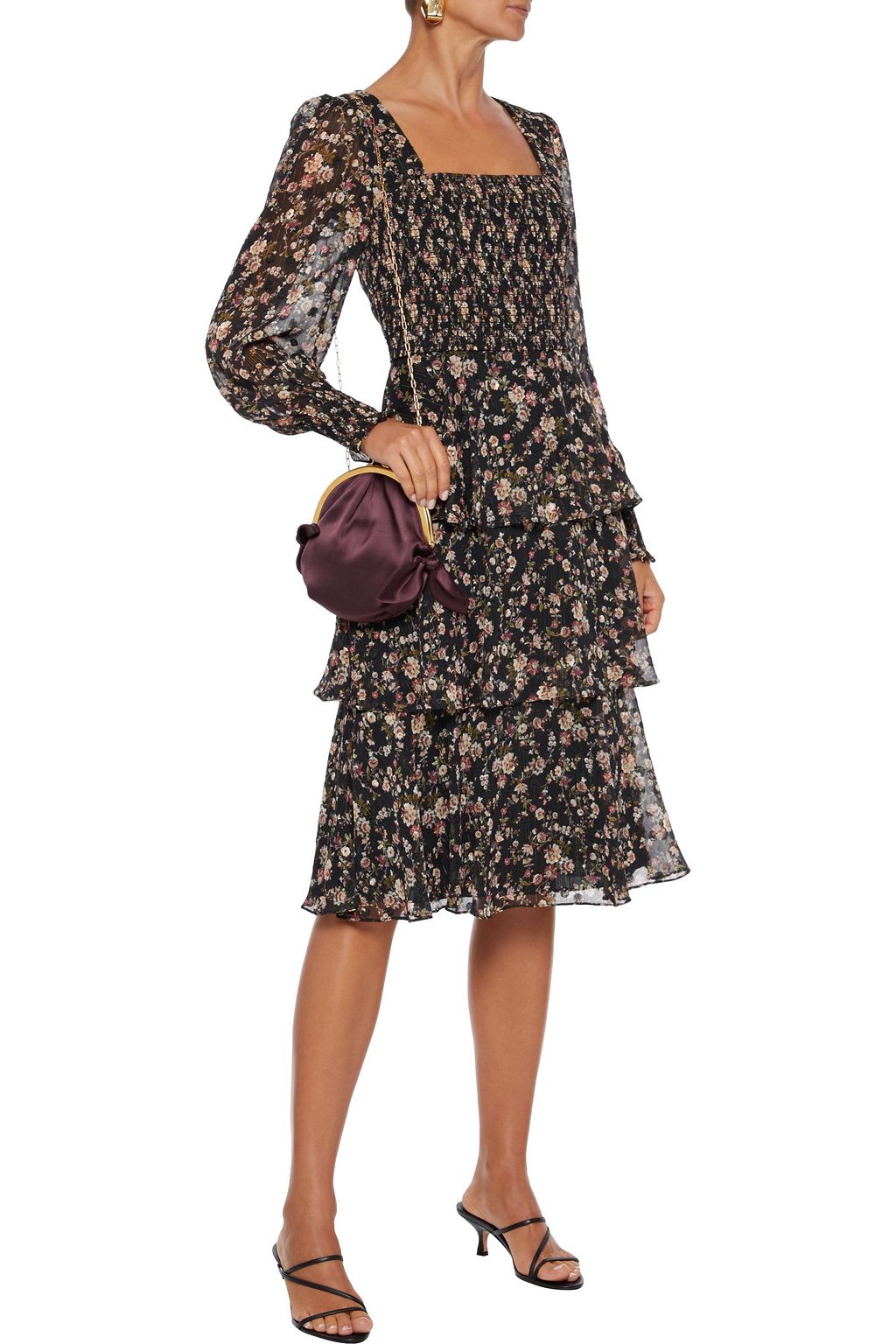 MIKAEL AGHAL Tiered metallic floral-print fil coupé georgette dress