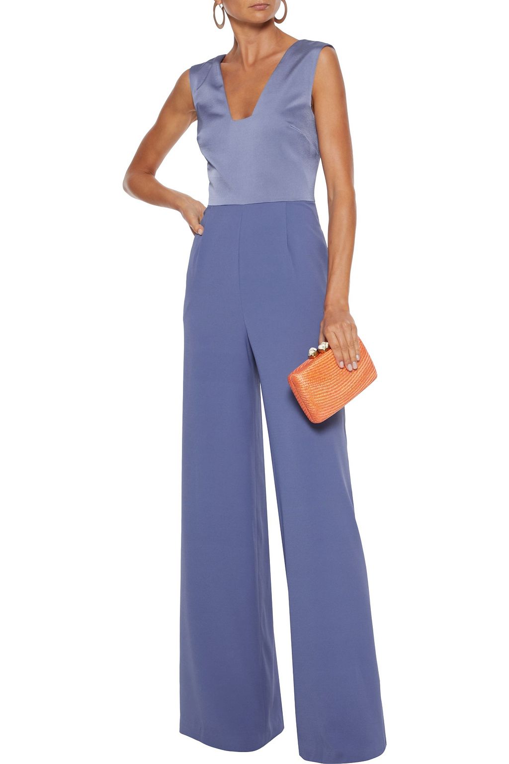 MIKAEL AGHAL Satin-paneled crepe wide-leg jumpsuit