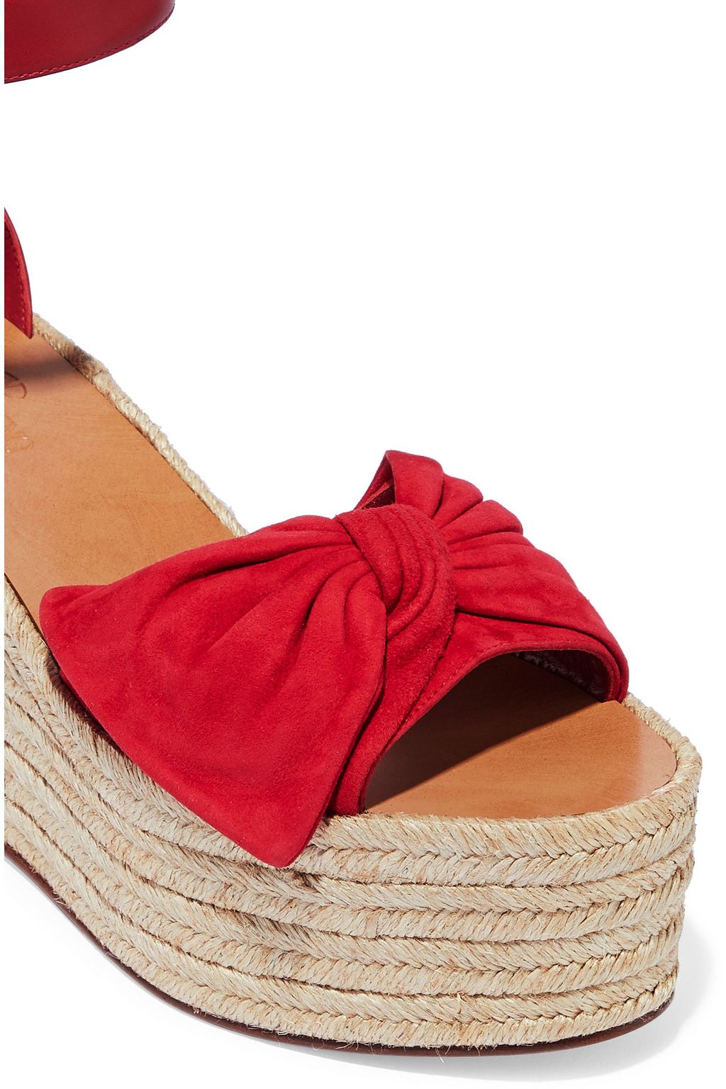 VALENTINO GARAVANI Bow-detailed leather and suede espadrille wedge sandals