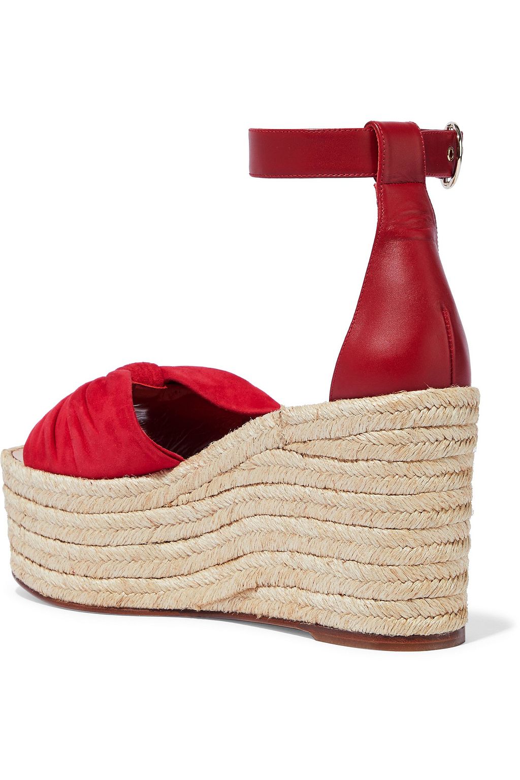 VALENTINO GARAVANI Bow-detailed leather and suede espadrille wedge sandals