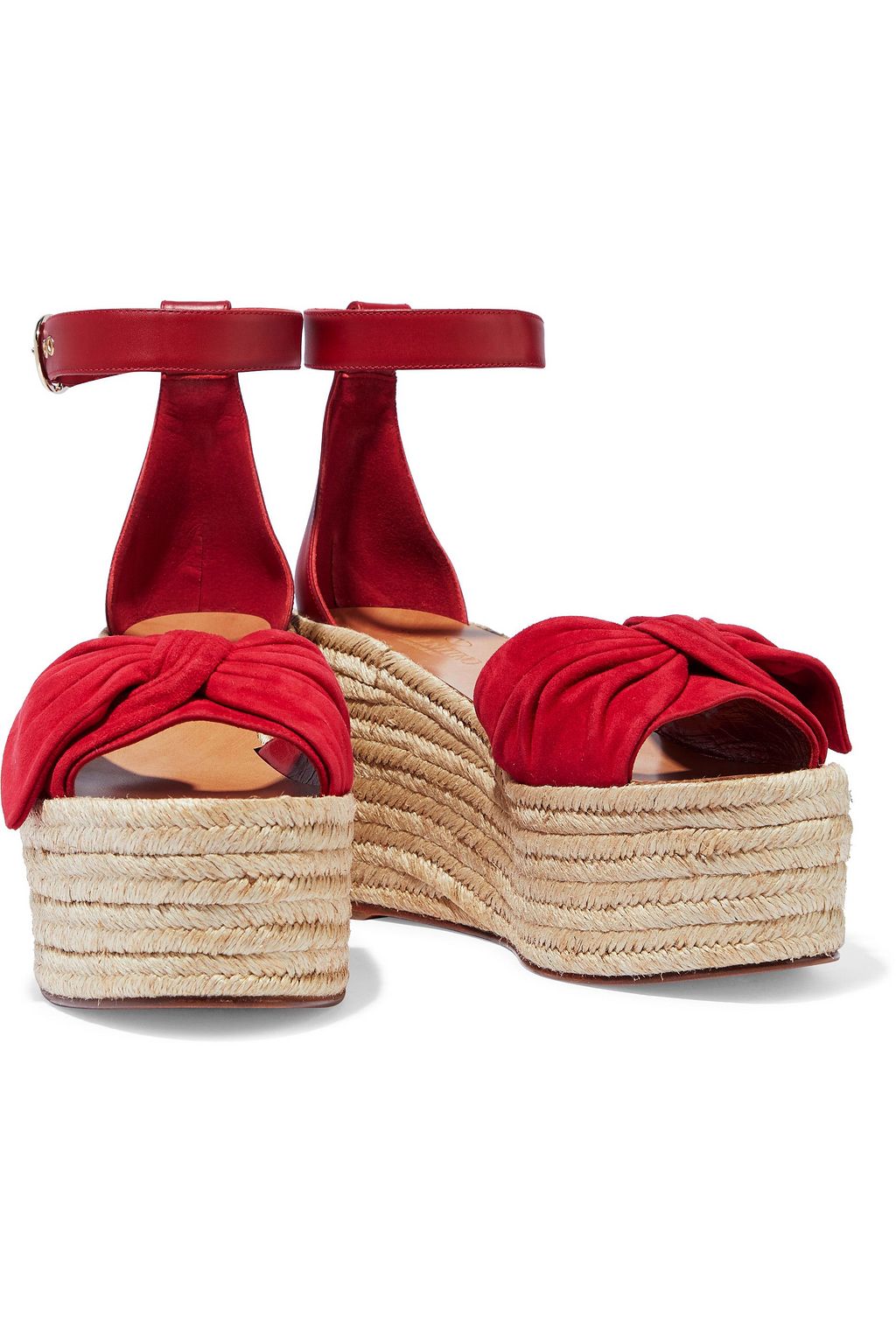 VALENTINO GARAVANI Bow-detailed leather and suede espadrille wedge sandals