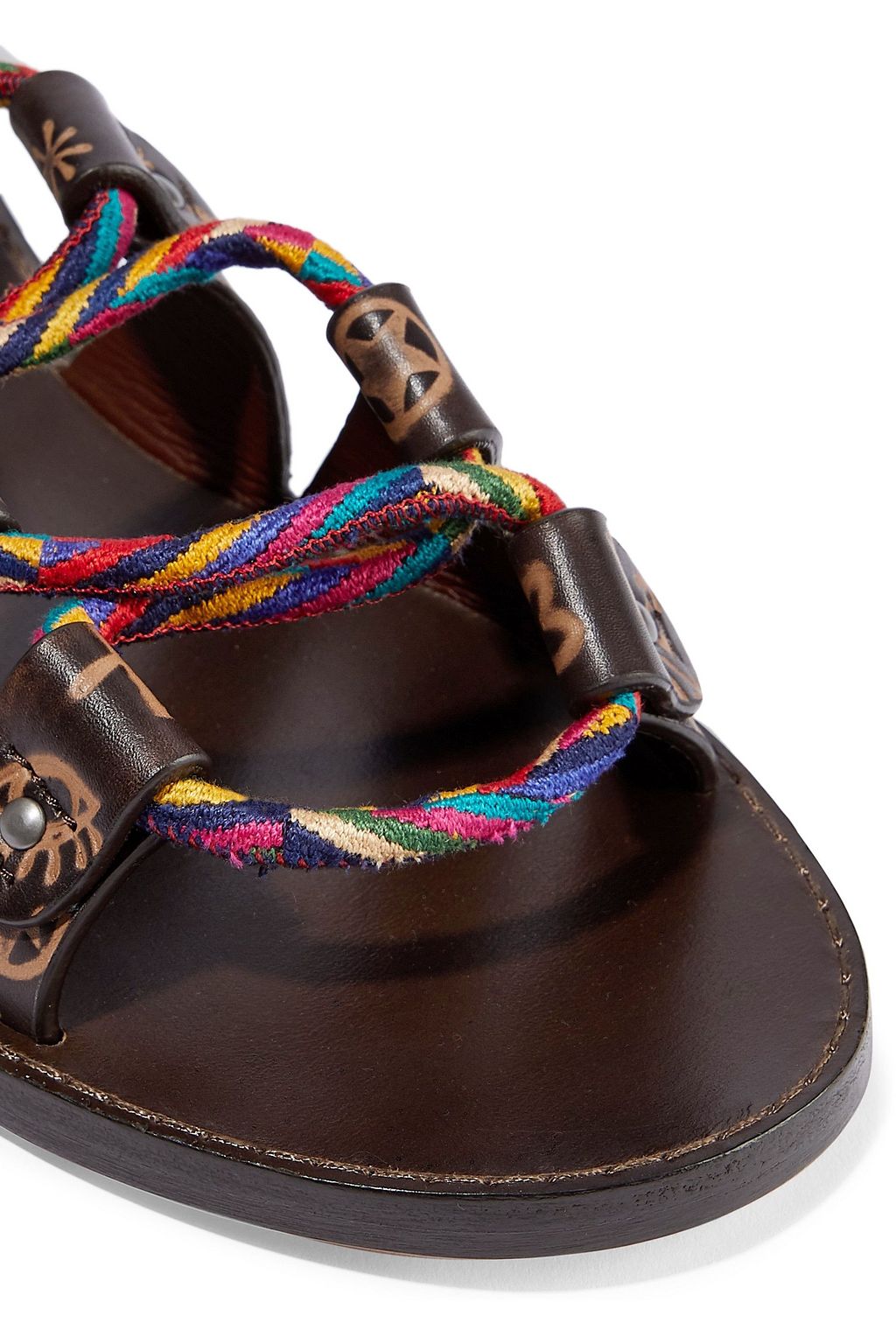VALENTINO GARAVANI Lace-up embossed leather and woven sandals