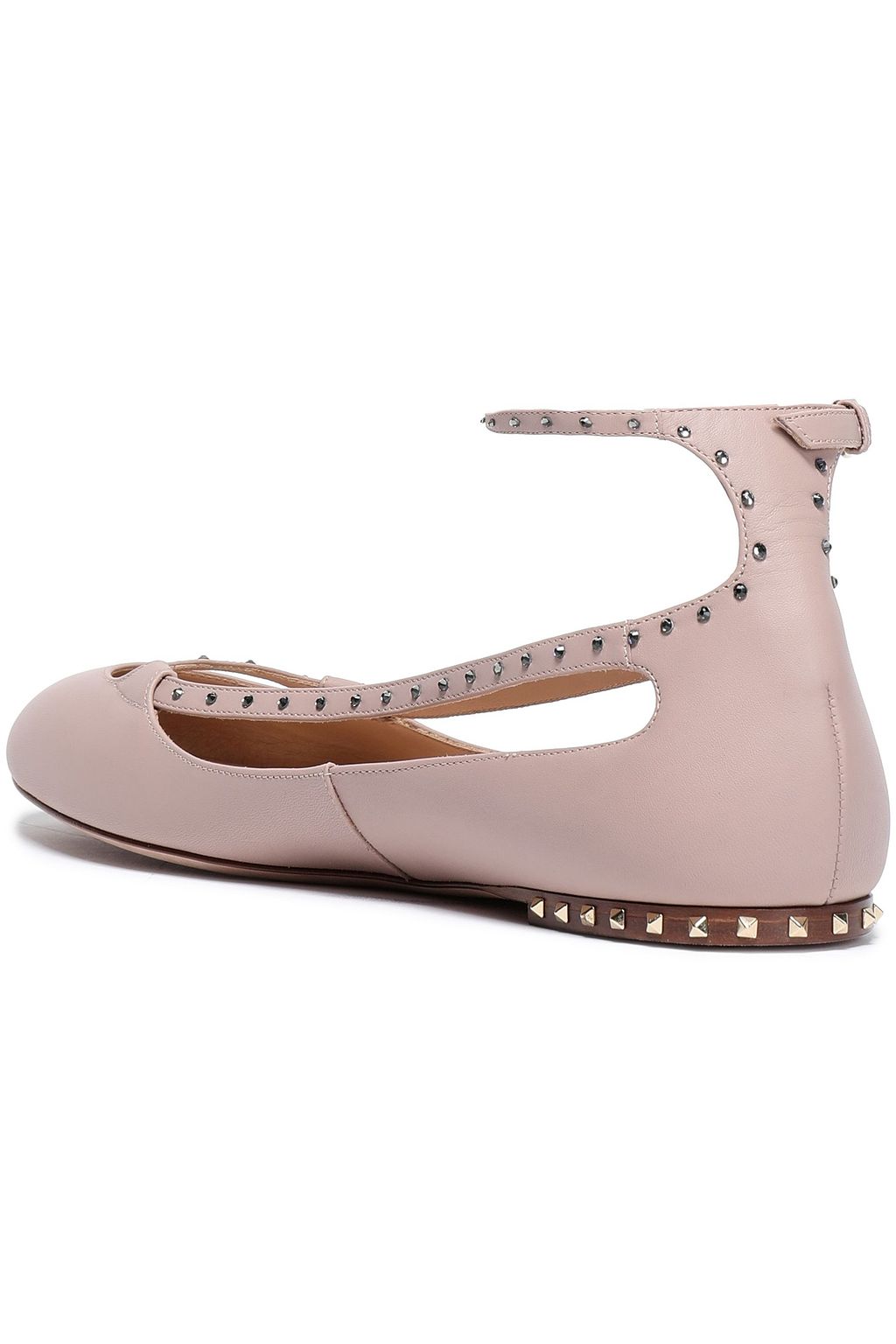 VALENTINO GARAVANI Crystal-studded cutout leather ballet flats