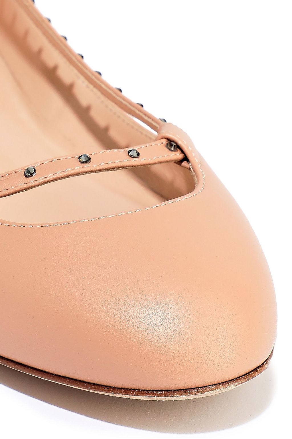 VALENTINO GARAVANI Cutout embellished leather ballet flats