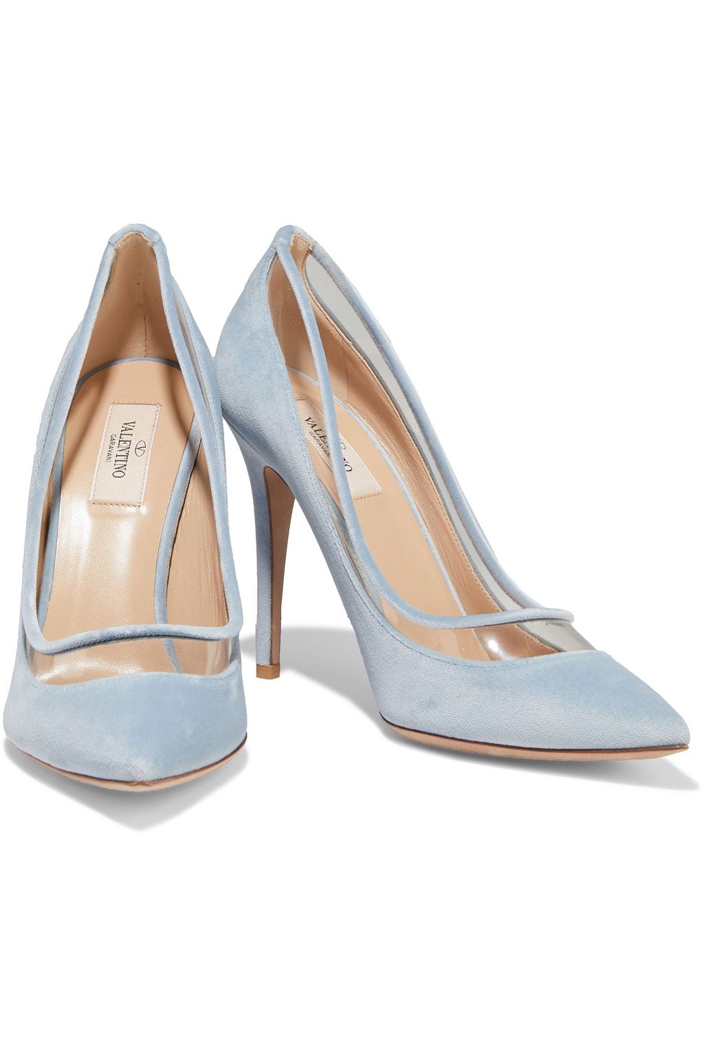 VALENTINO GARAVANI Bow-embellished velvet and PVC pumps