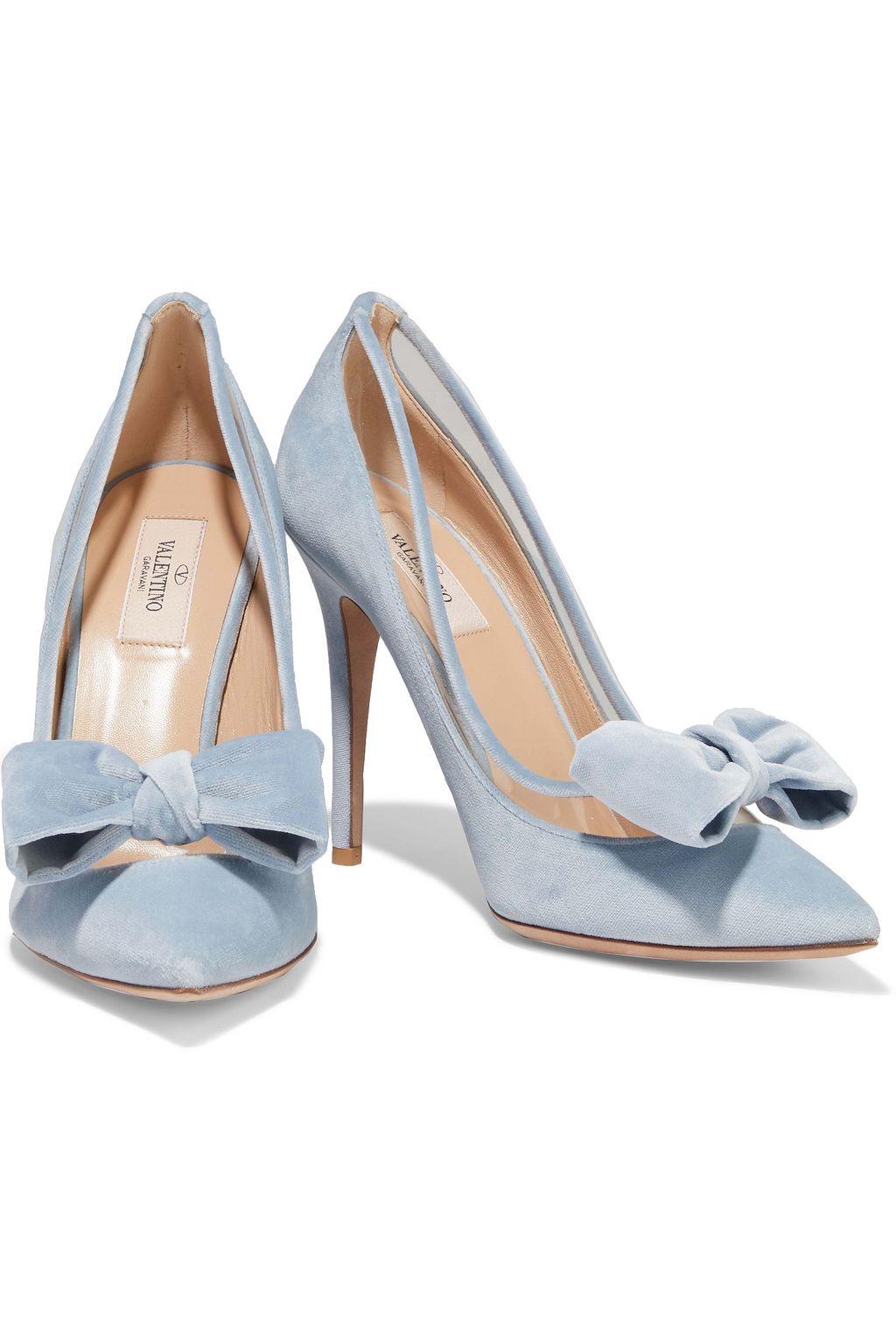 VALENTINO GARAVANI Bow-embellished velvet and PVC pumps