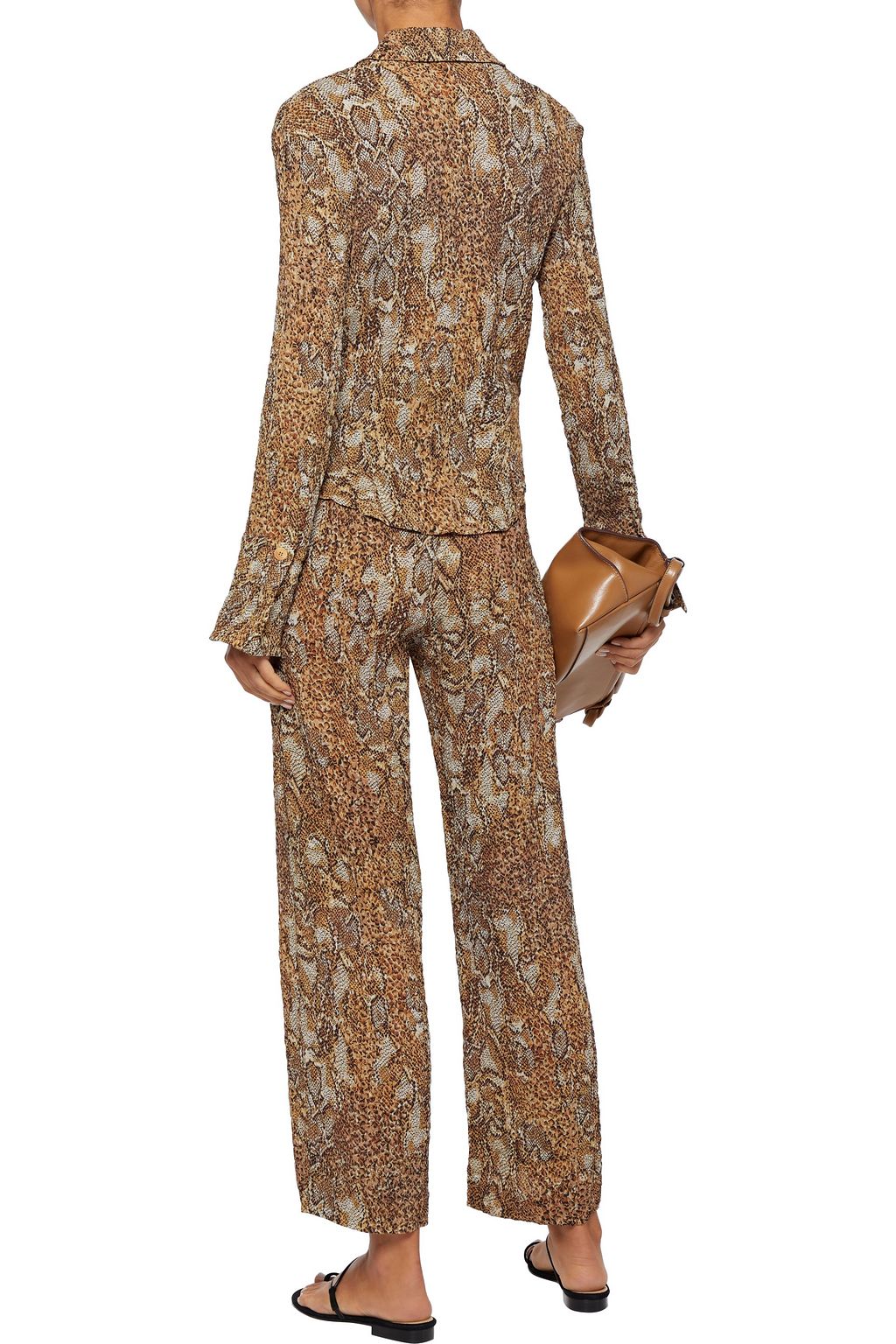 NANUSHKA Luma snake-print crinkled-crepe straight-leg pants