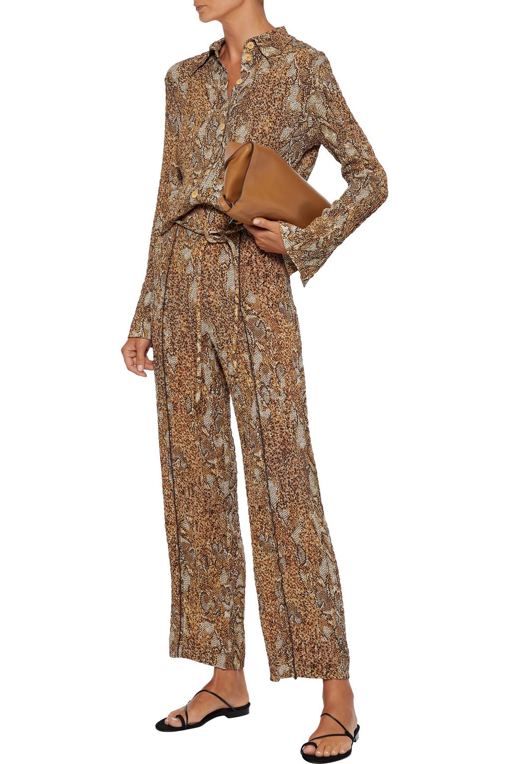NANUSHKA Luma snake-print crinkled-crepe straight-leg pants