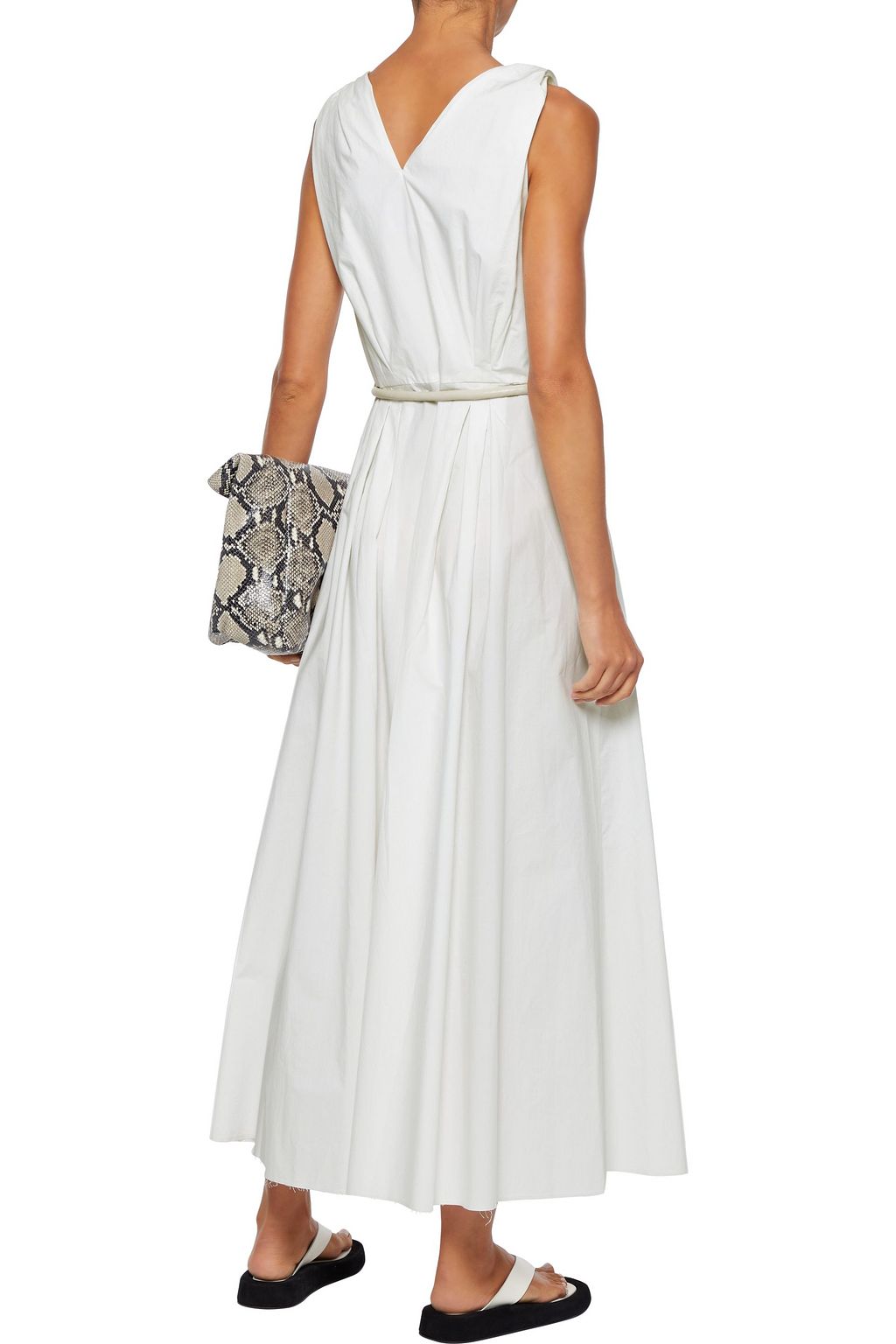 NANUSHKA Lilith vegan leather-trimmed pleated cotton-poplin maxi wrap dress