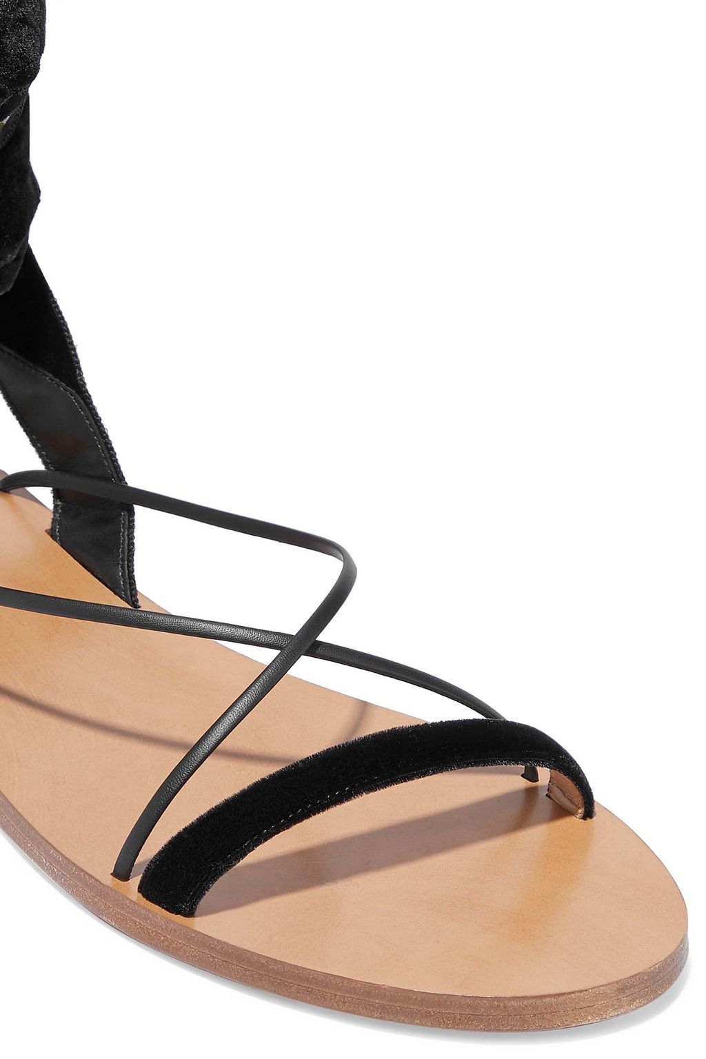 VALENTINO GARAVANI Lace-up leather-trimmed velvet sandals