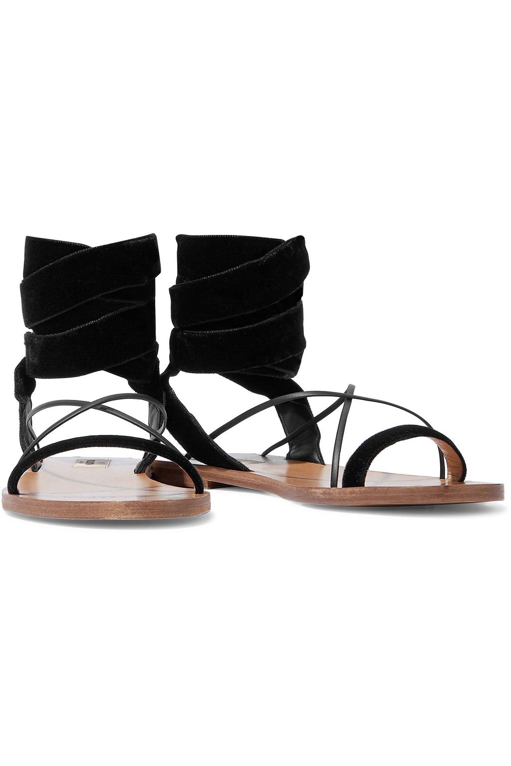 VALENTINO GARAVANI Lace-up leather-trimmed velvet sandals