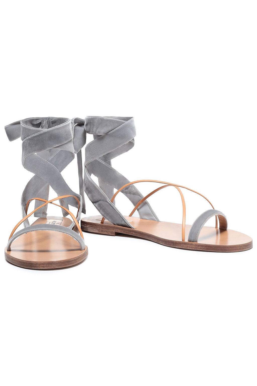 VALENTINO GARAVANI Lace-up leather-trimmed velvet sandals
