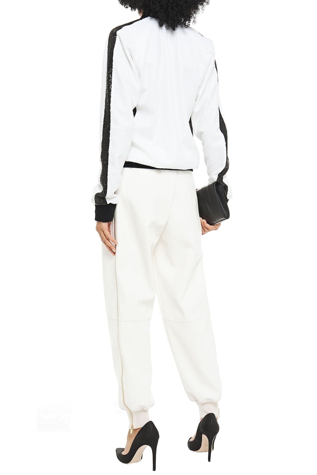 BALMAIN 스트라이프 시퀸 장식 스트레치 메쉬 보머 재킷
