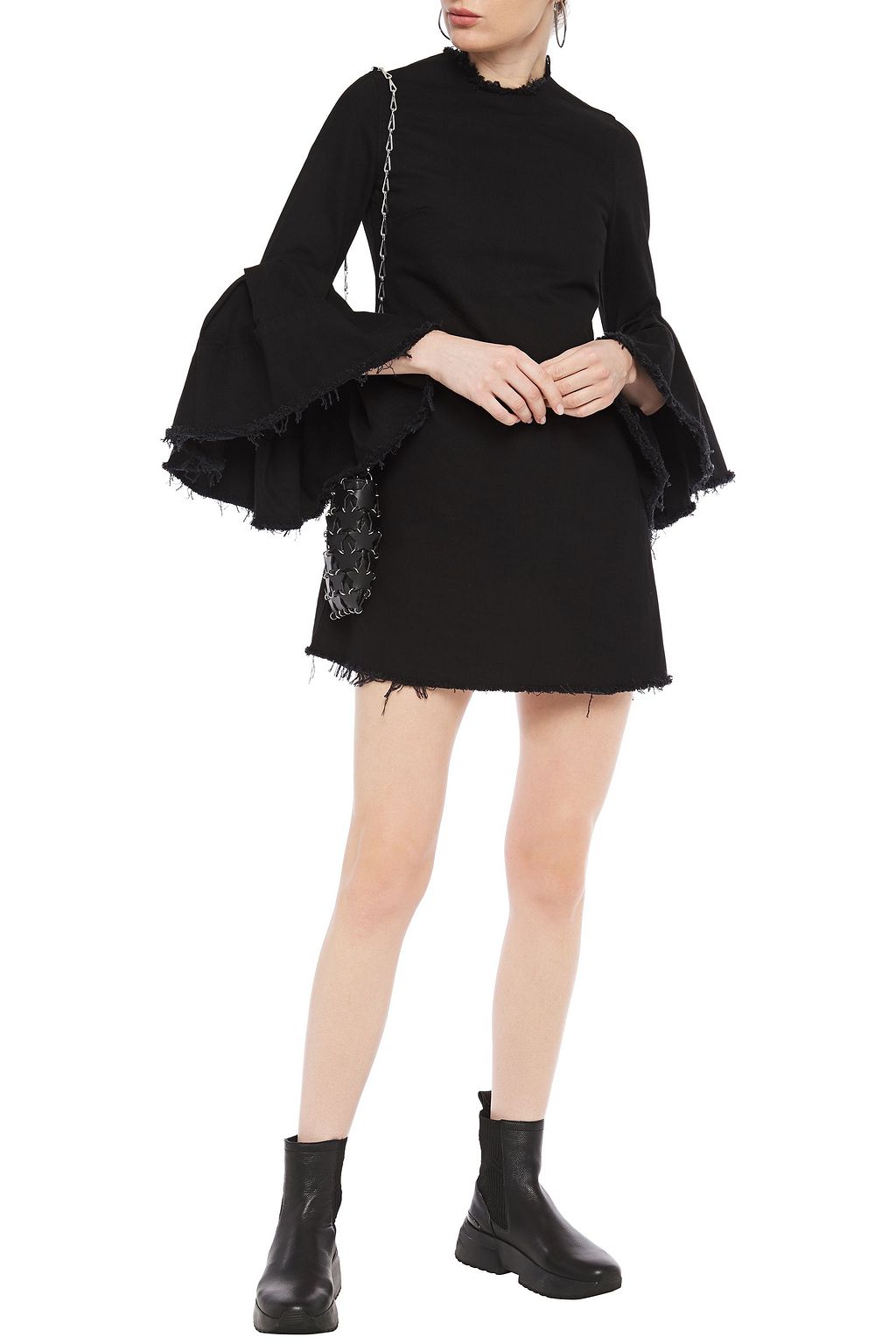 MARQUES' ALMEIDA Frayed ruffled denim mini dress