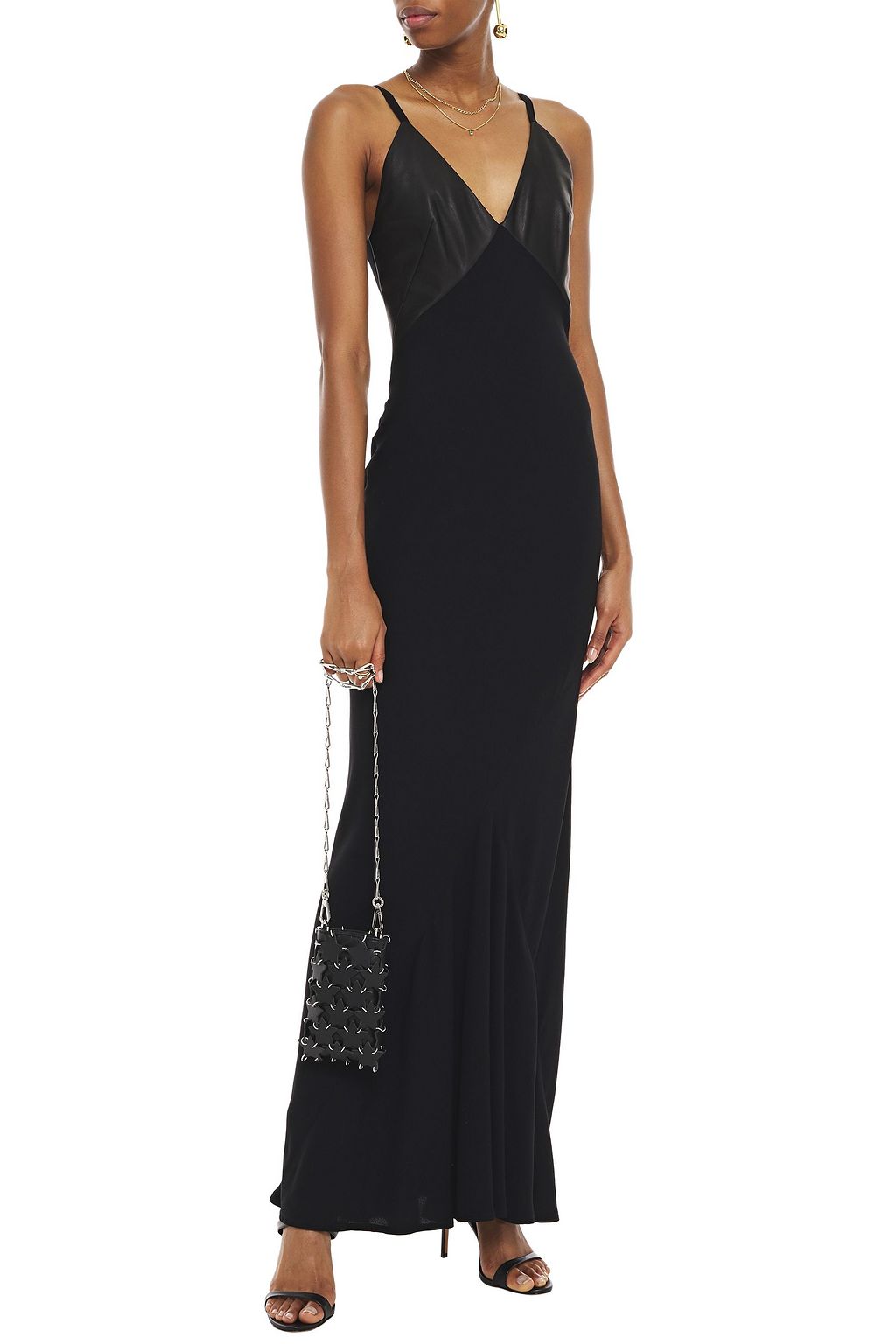 HAIDER ACKERMANN Leather-paneled crepe maxi dress