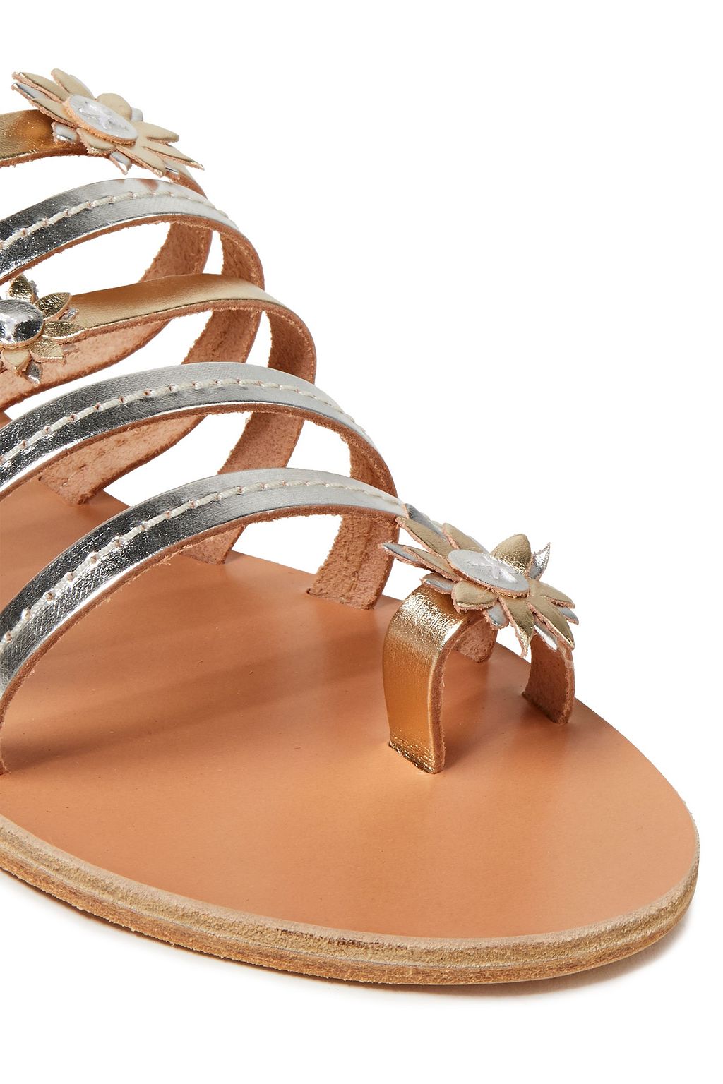 ANCIENT GREEK SANDALS Victoria floral-appliquéd metallic leather sandals