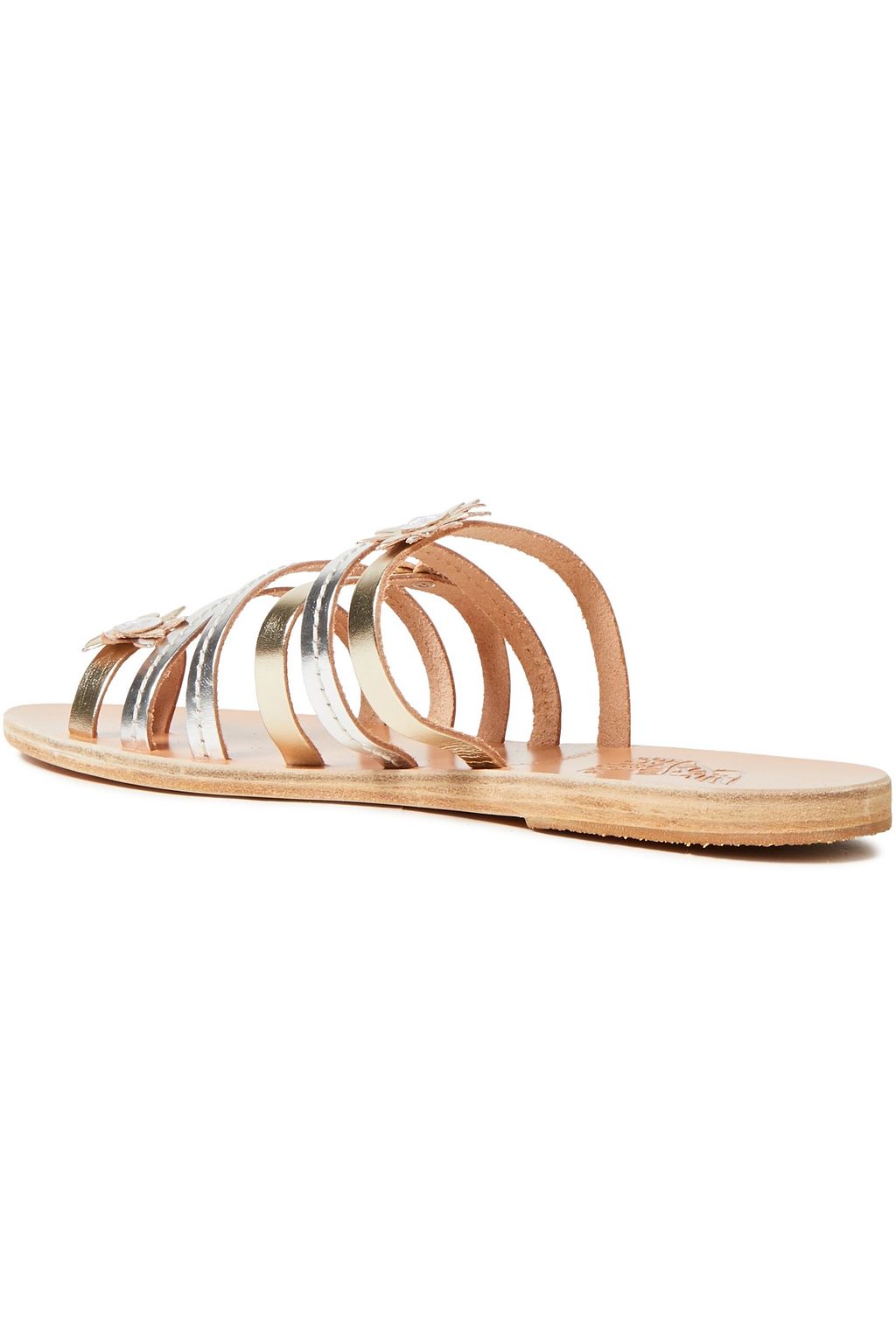ANCIENT GREEK SANDALS Victoria floral-appliquéd metallic leather sandals