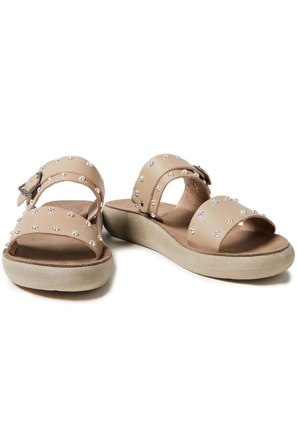 ANCIENT GREEK SANDALS Preveza buckled studded leather slides