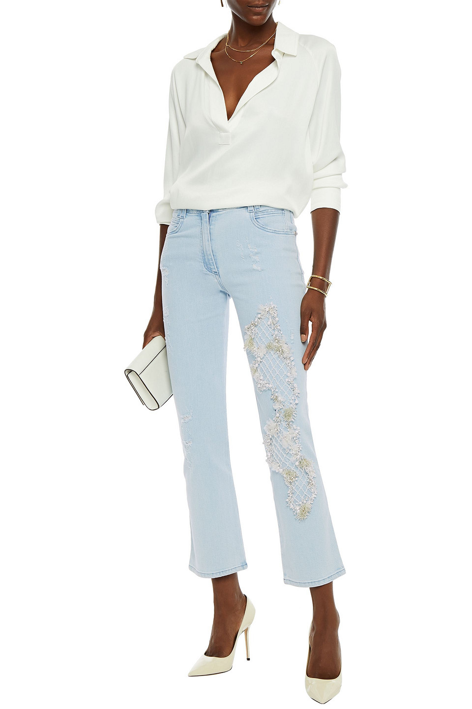 Balmain Embellished Mid-rise Straight-leg Jeans In Light Denim