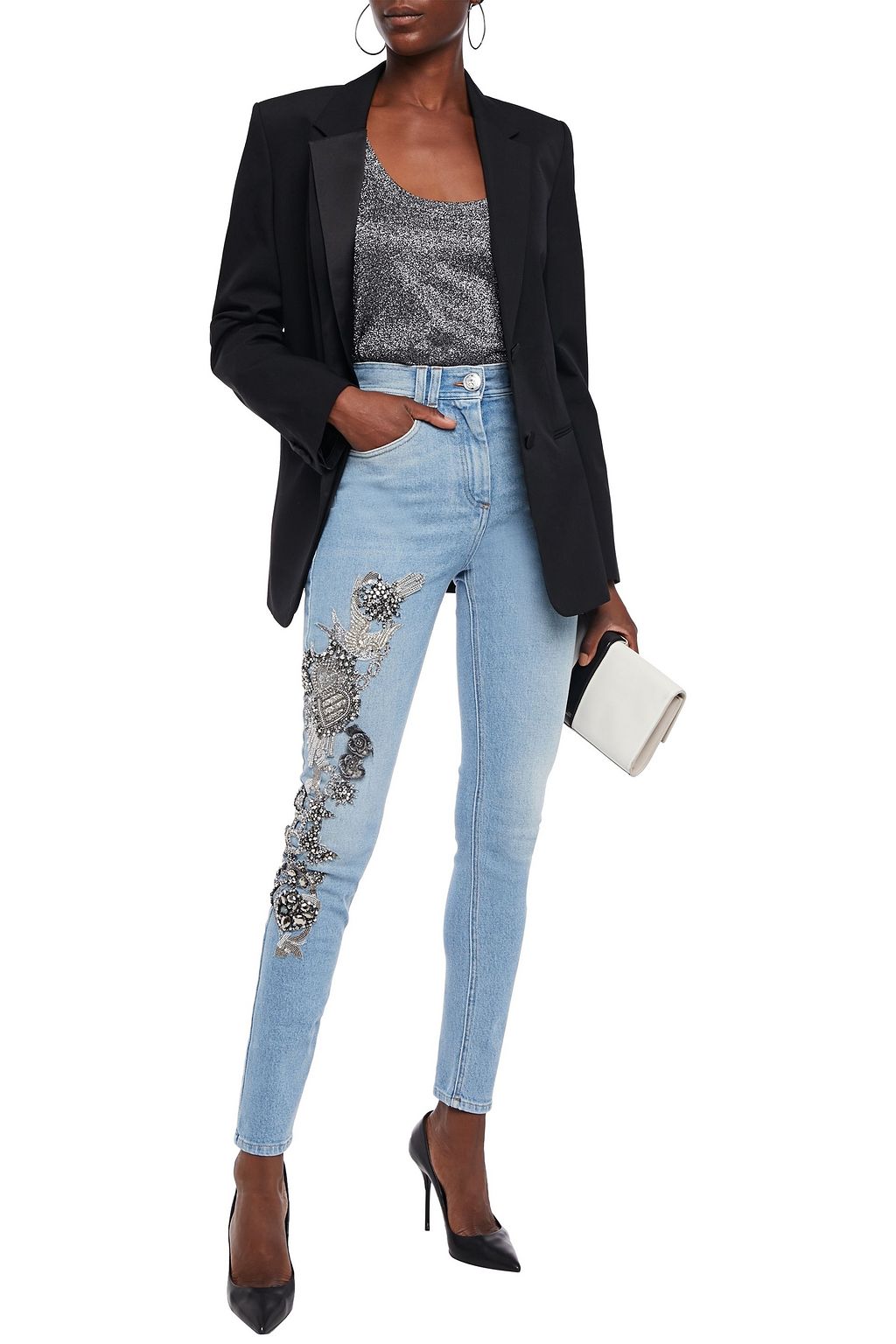 BALMAIN Embellished high-rise skinny jeans