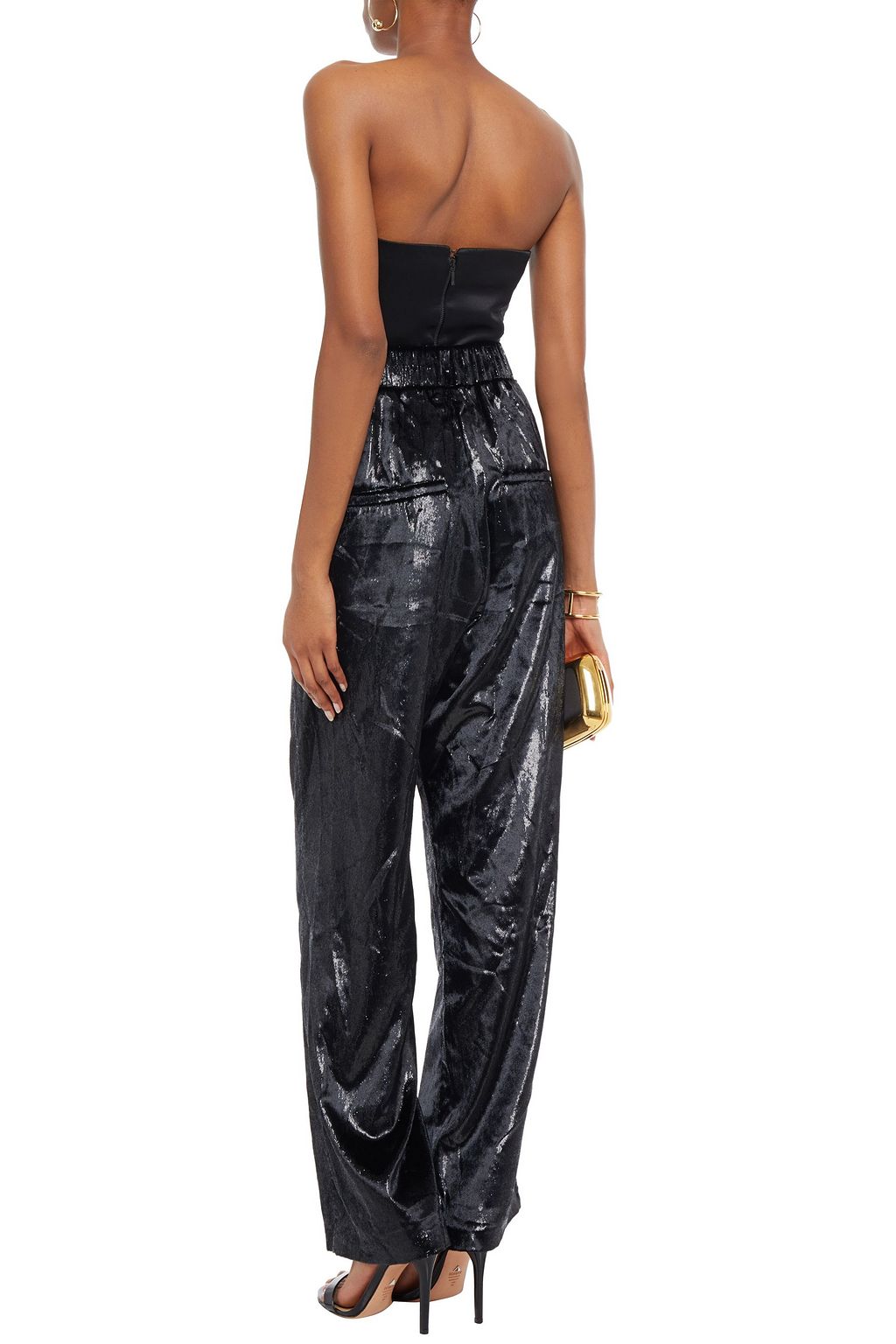 BALMAIN Metallic velvet wide-leg pants