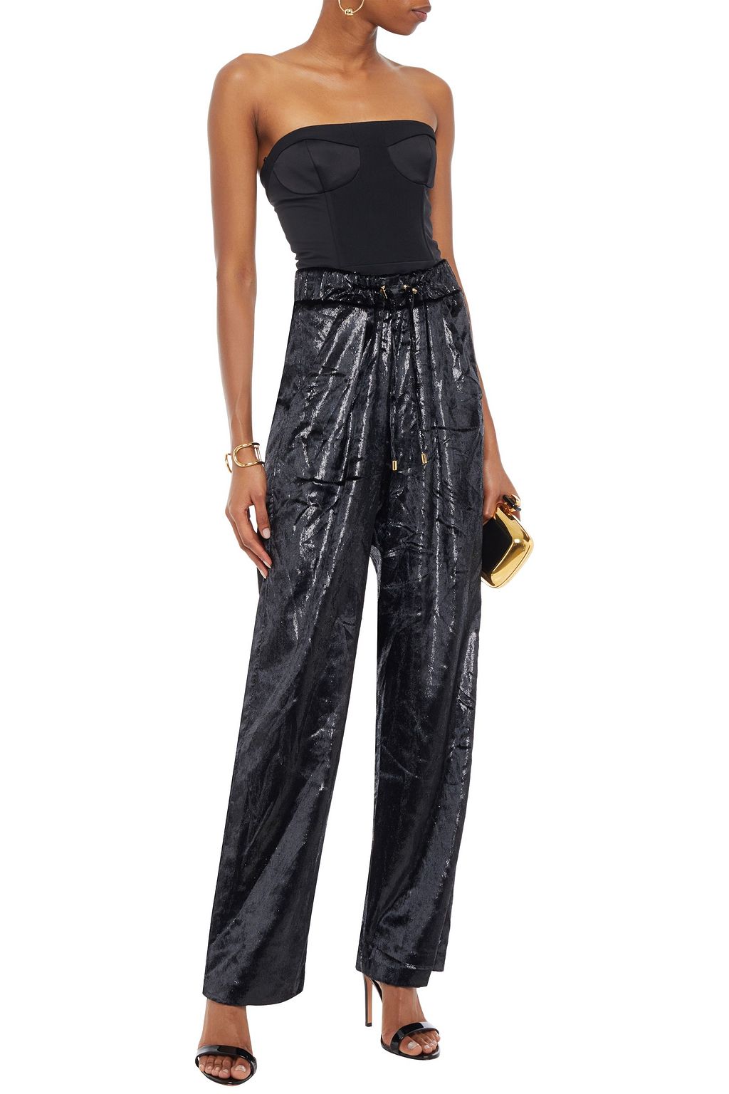 BALMAIN Metallic velvet wide-leg pants