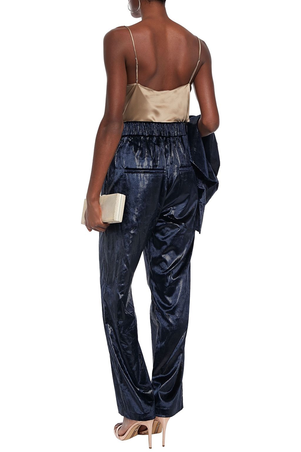 BALMAIN Samthose mit weitem Bein mit Metallic-Effekt