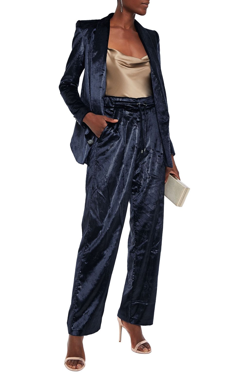 BALMAIN Samthose mit weitem Bein mit Metallic-Effekt