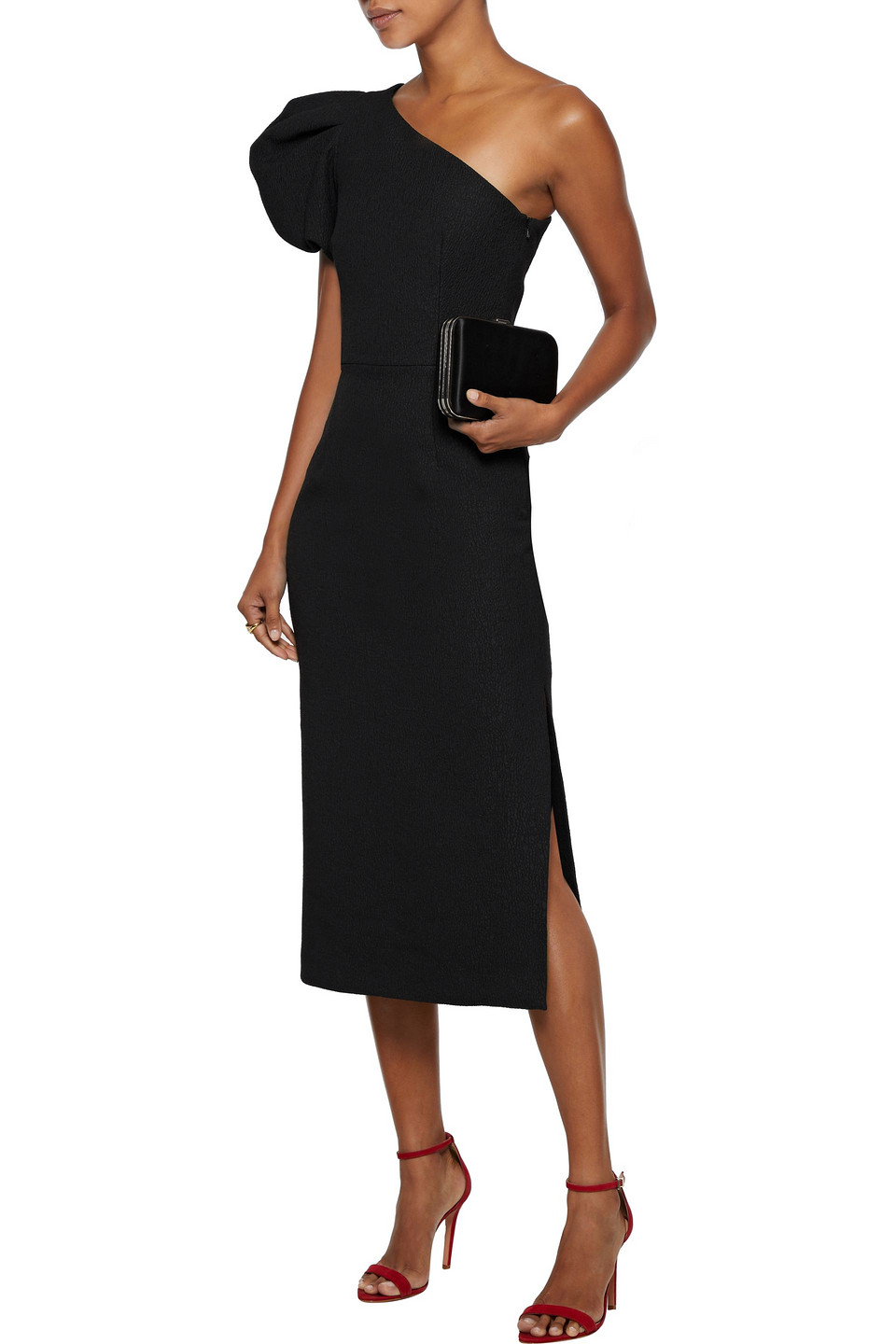 Rebecca Vallance Natalia One-shoulder Cloqué Midi Dress In Black