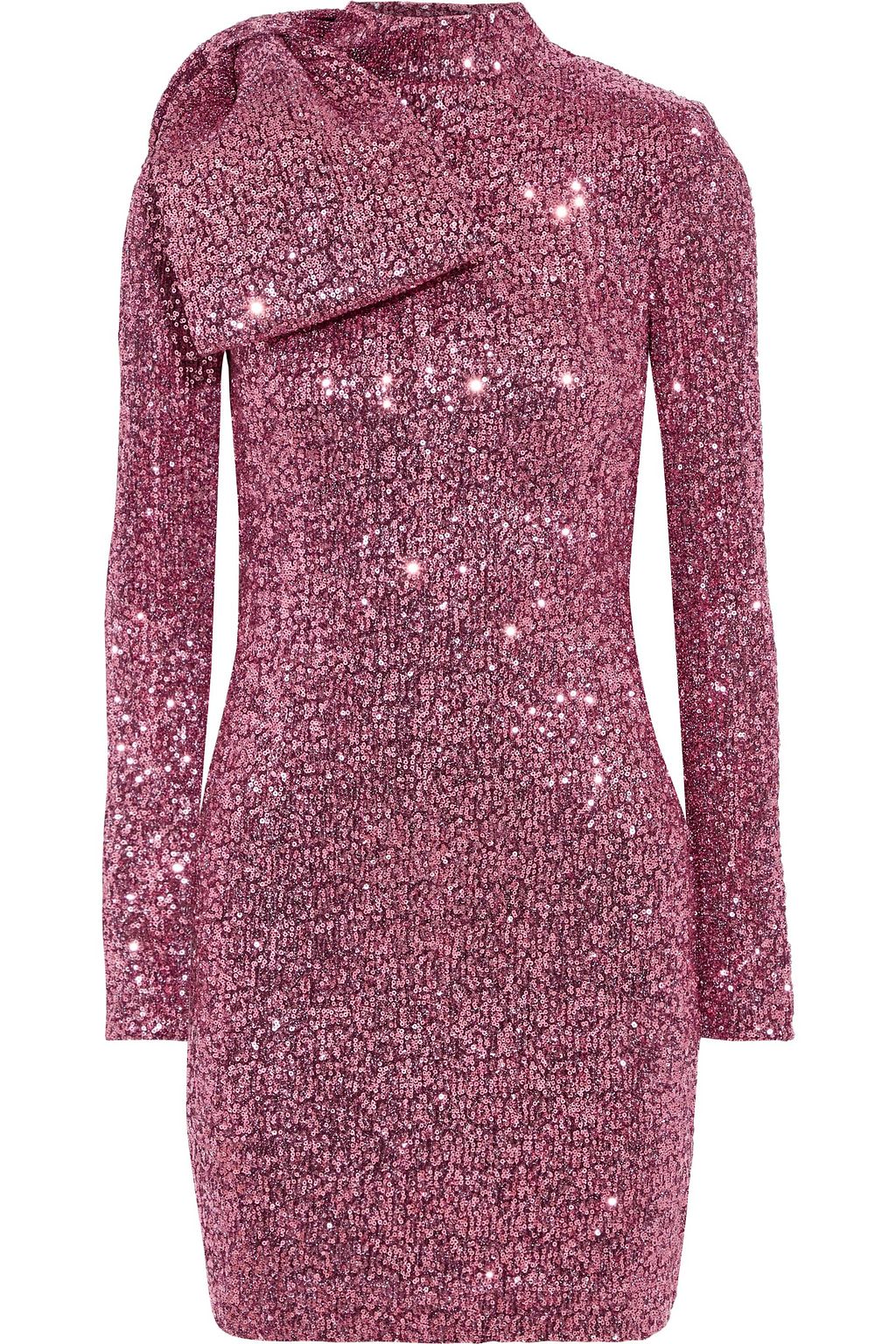 REBECCA VALLANCE Mona bow-embellished sequined stretch-knit mini dress ...