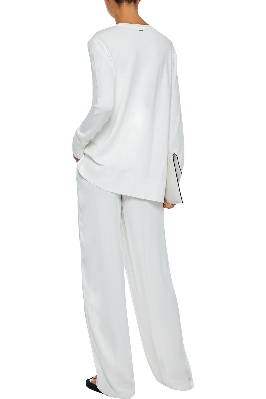 DKNY Hammered satin-paneled knitted sweater