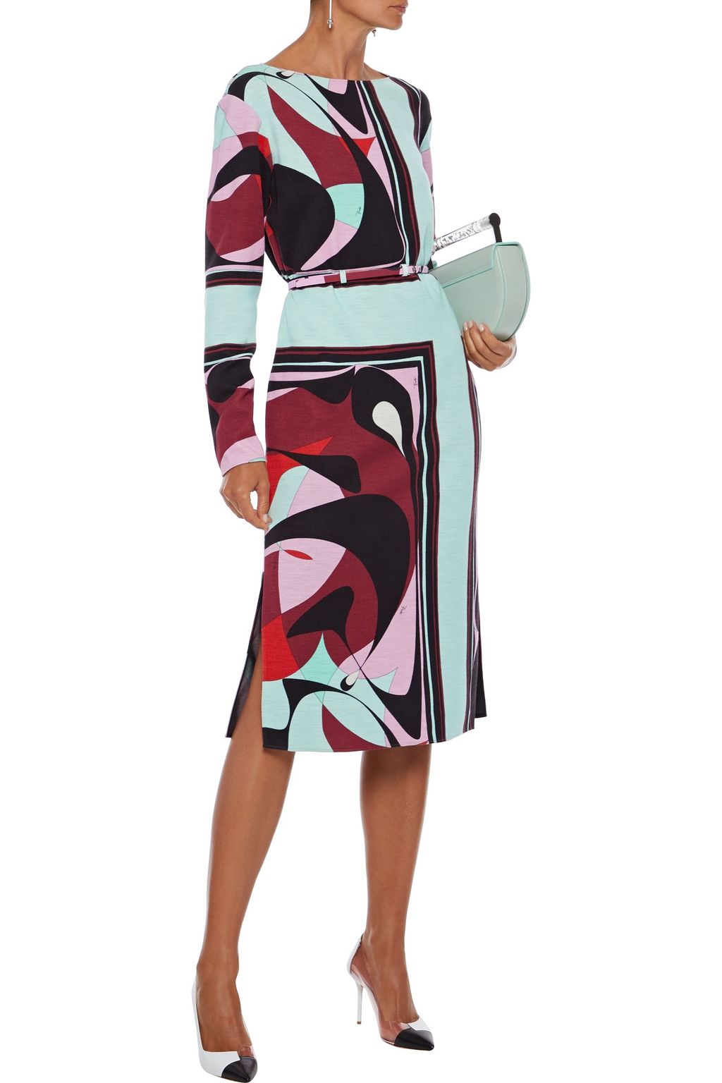 PUCCI Belted printed wool-blend jersey midi dress
