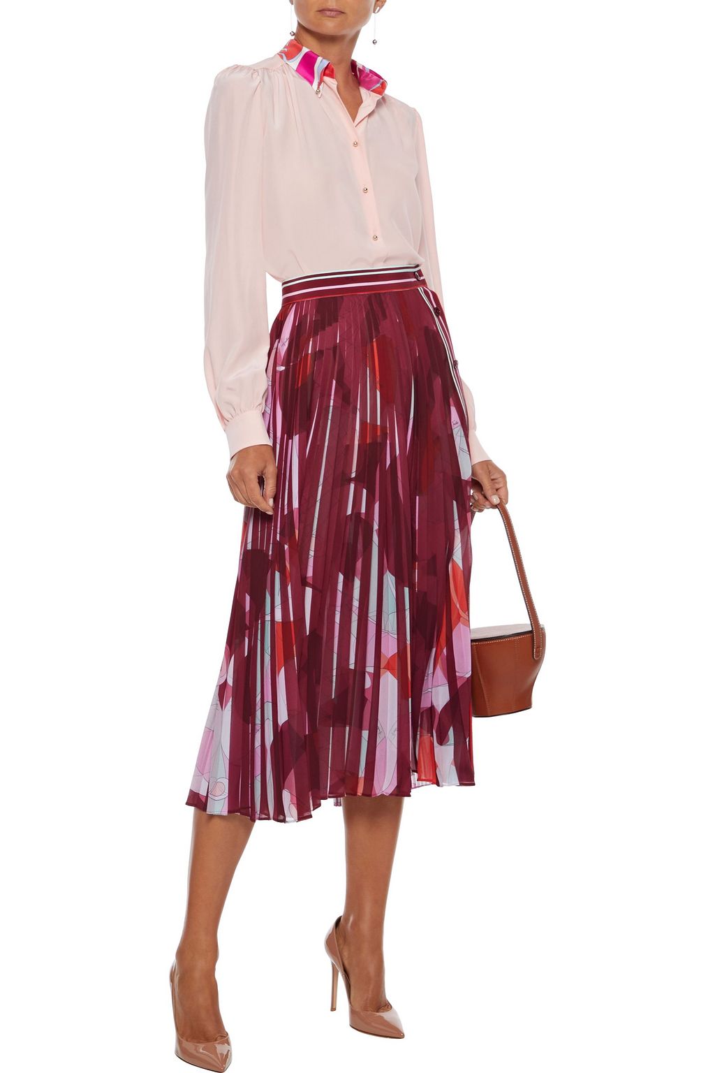 PUCCI Printed satin twill-trimmed silk crepe de chine shirt