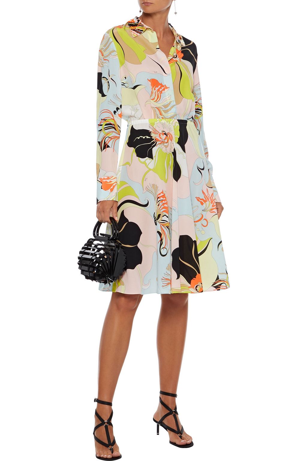 PUCCI Bead-embellished printed silk crepe de chine dress