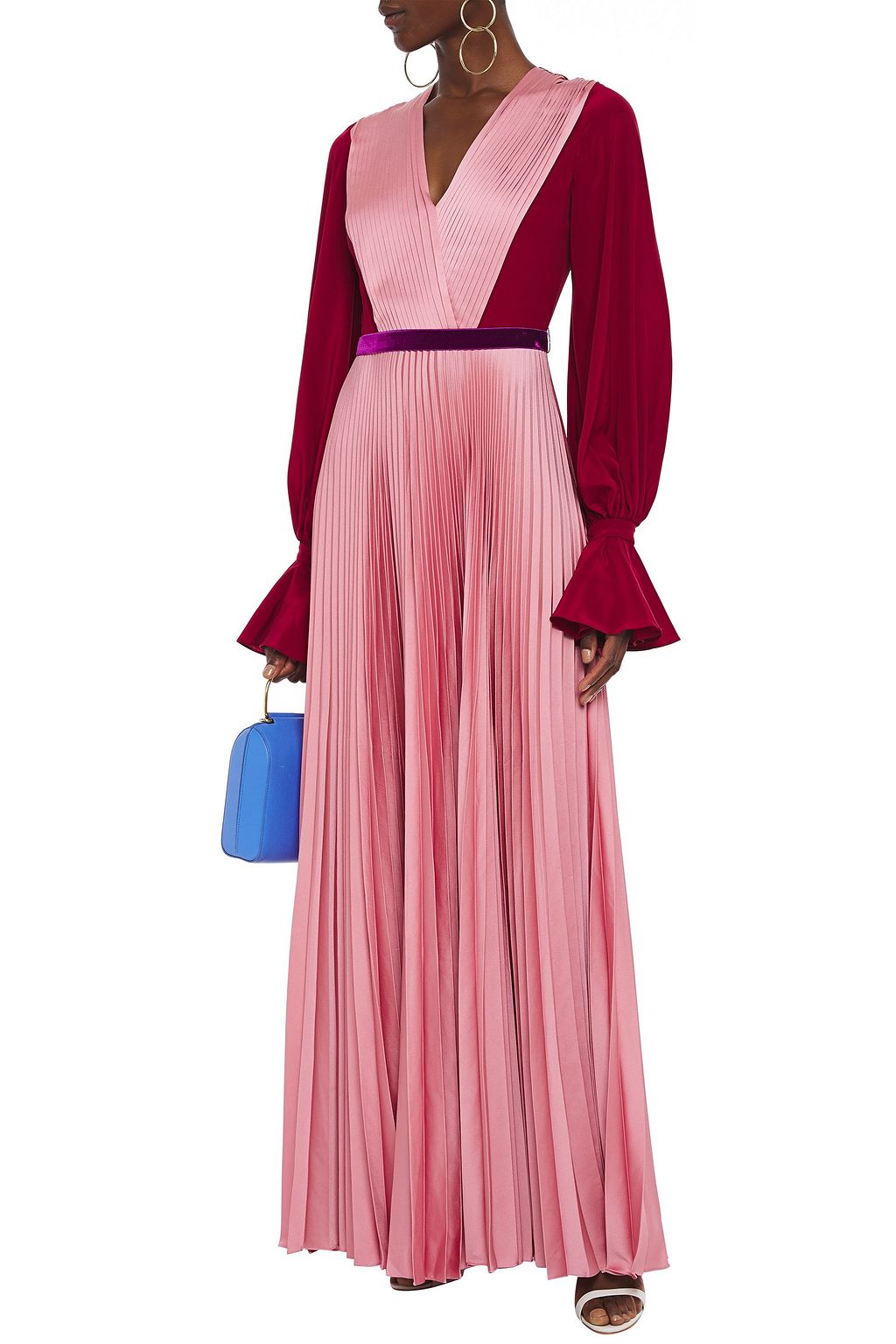 ROKSANDA Rora belted crepe de chine and pleated silk-satin maxi dress