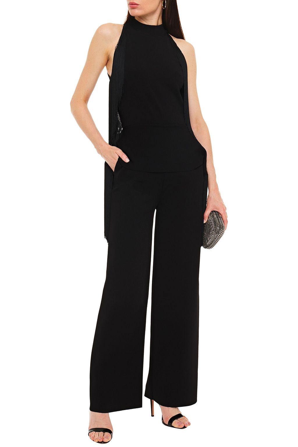 STELLA MCCARTNEY Fringed stretch-knit peplum jumpsuit