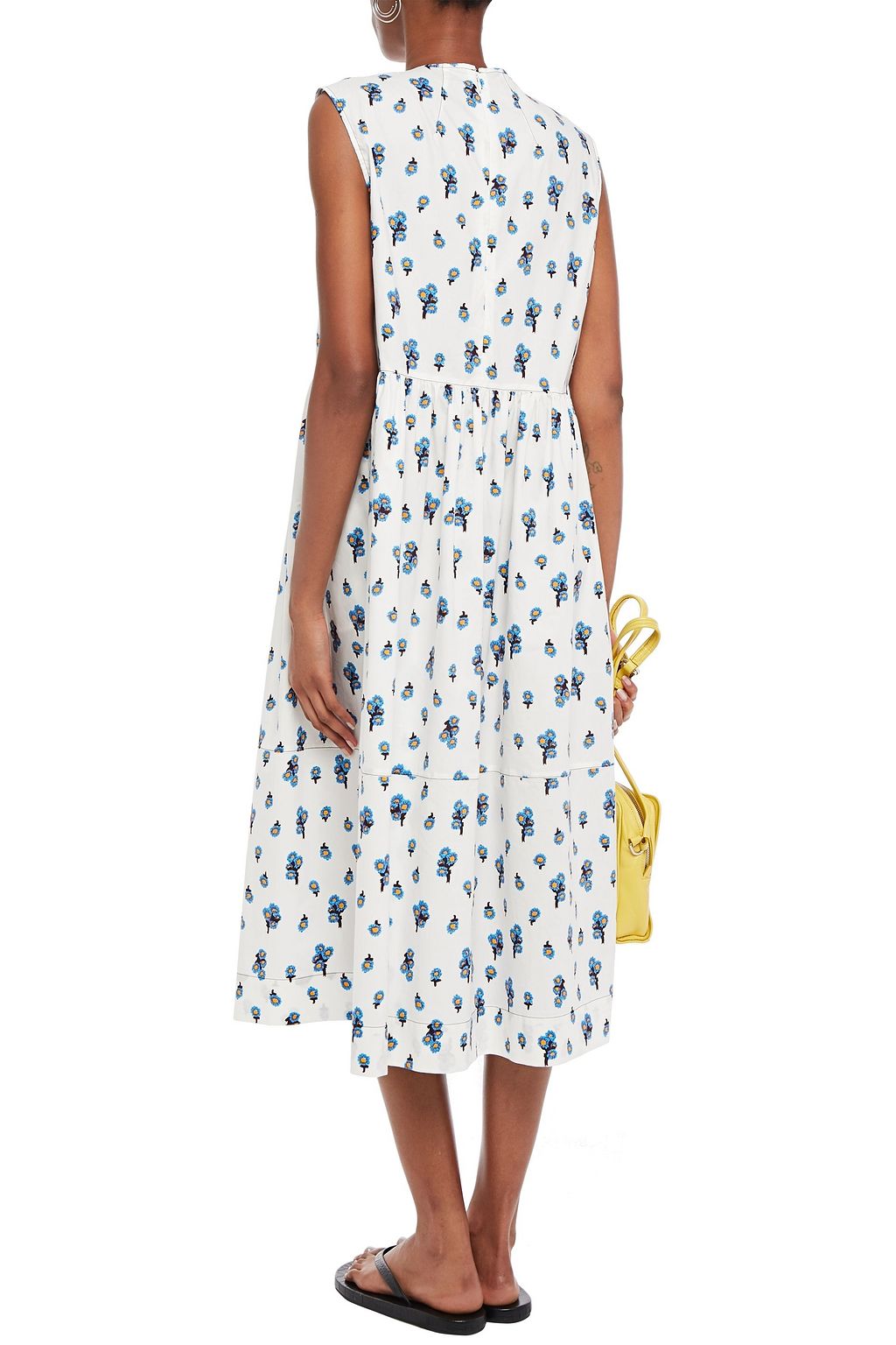 MARNI Gathered floral-print cotton-poplin midi dress