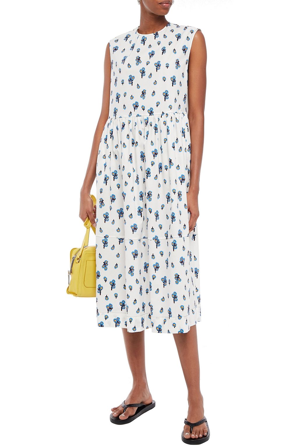MARNI Gathered floral-print cotton-poplin midi dress