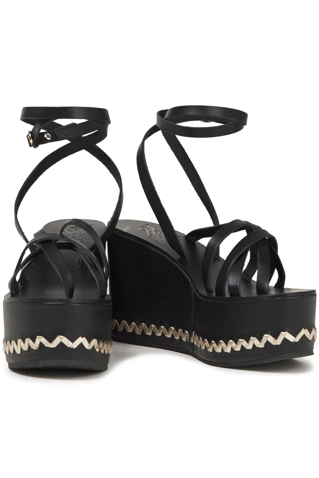 ANCIENT GREEK SANDALS Rickrack-trimmed leather platform sandals