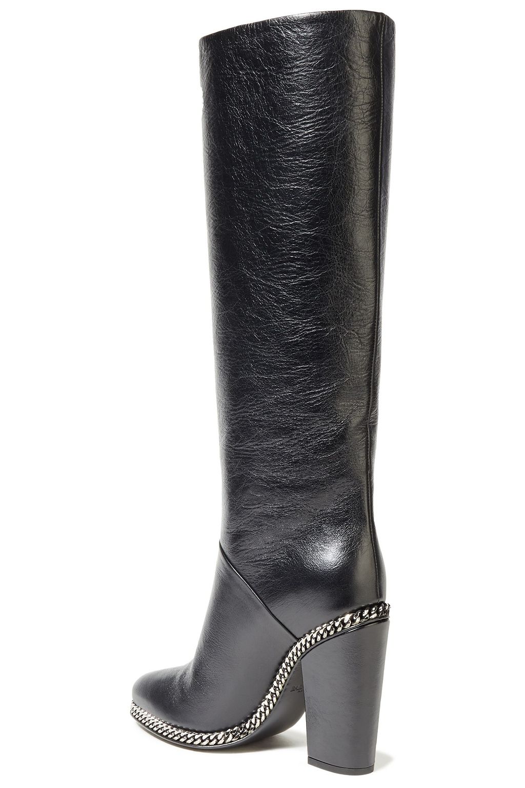 BALMAIN Emma chain-trimmed textured-leather knee boots