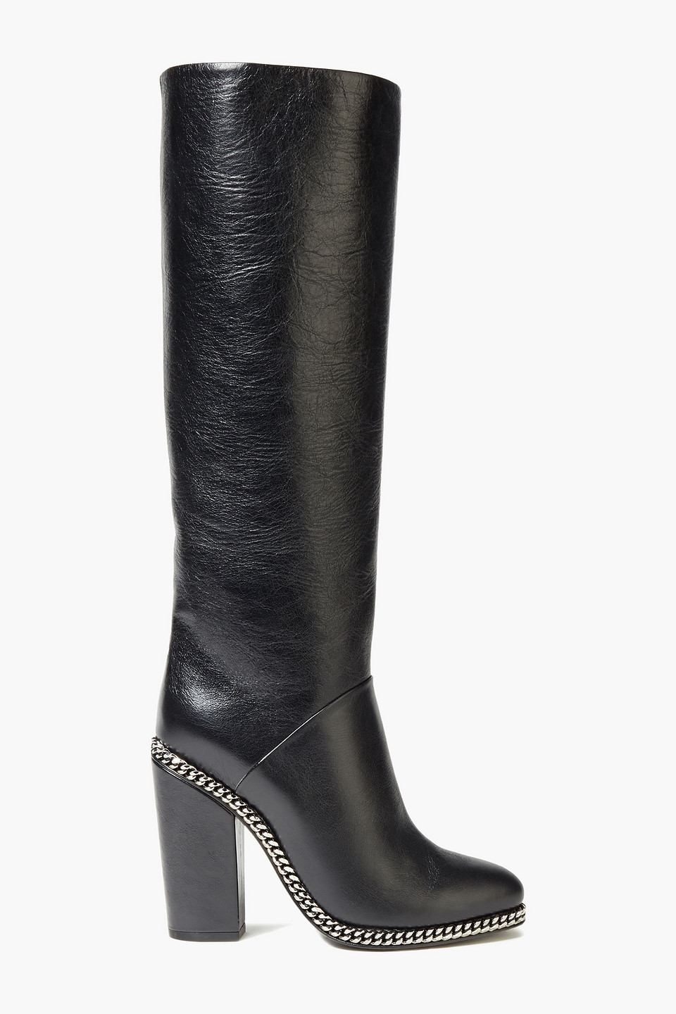 Balmain Woman Chain-trimmed Crinkled Leather Knee Boots Black Size 37